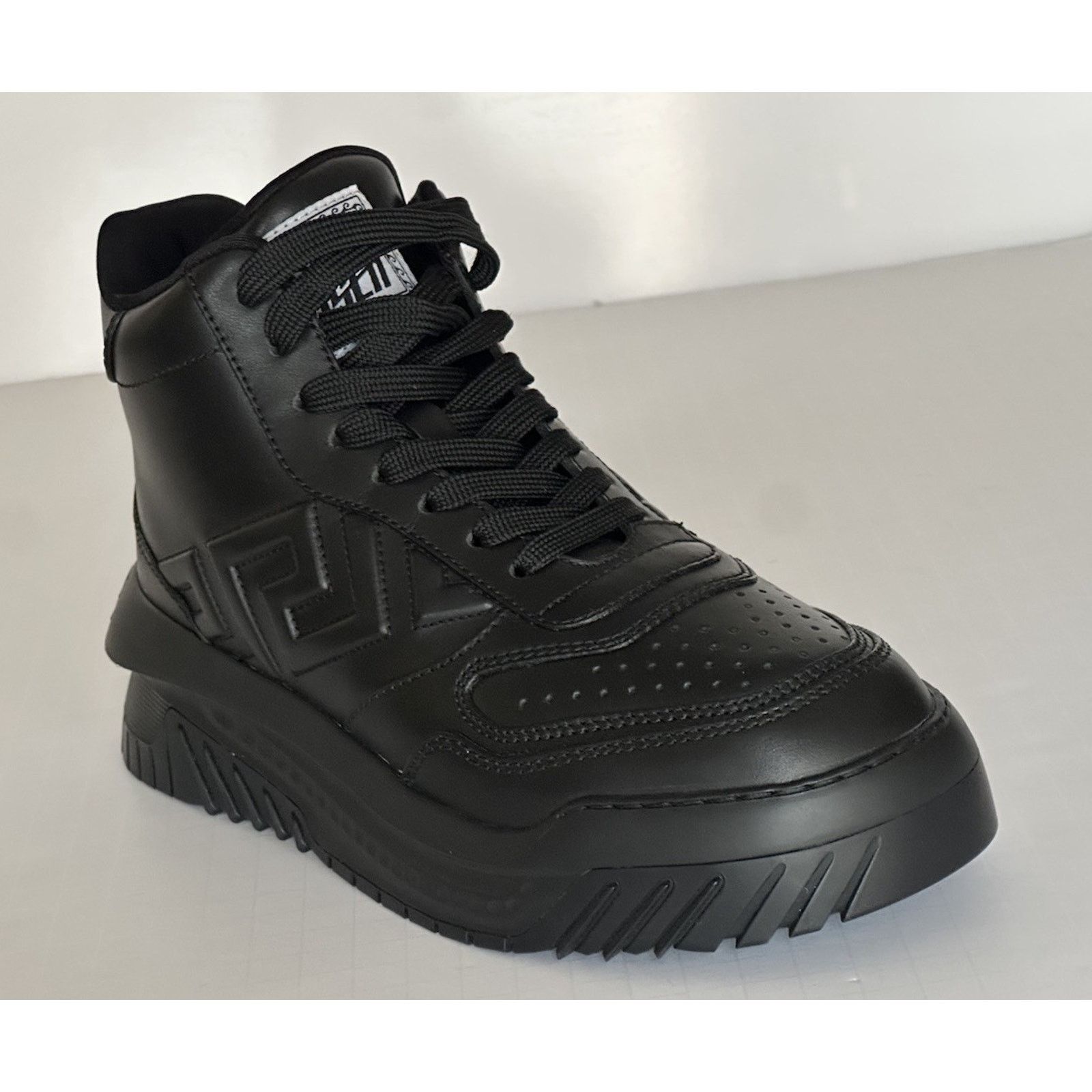 Versace Versace Greca Leather High Top Black Sneakers 12 US 1011349 Size US 12 / EU 45 - 2 Thumbnail