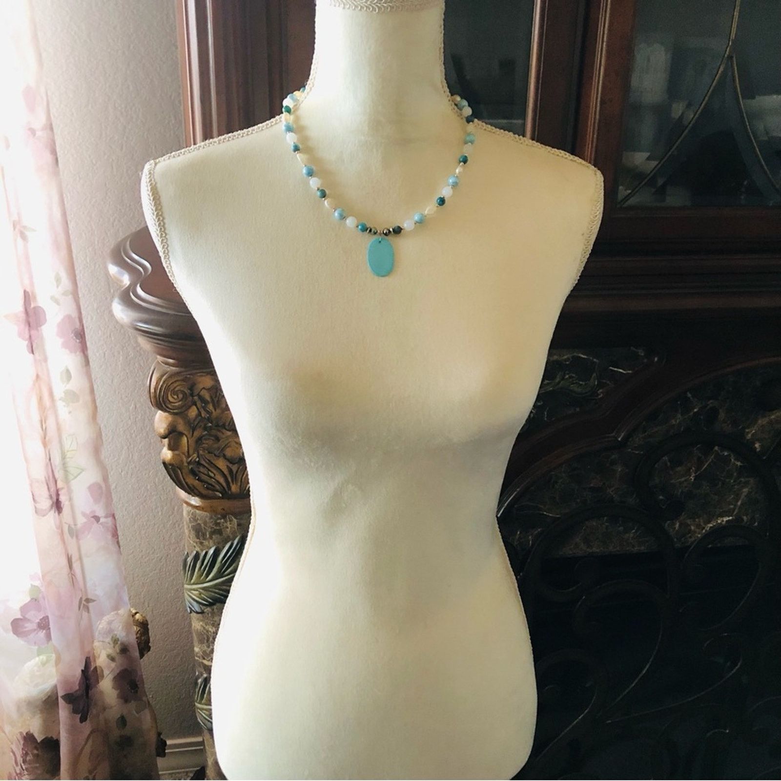 Handmade Handcrafted abalone shell howlite genuine pearl necklac Size ONE SIZE - 6 Thumbnail