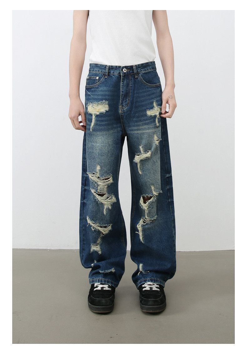 Japanese Brand American men's street retro vibe loose straight ripped jeans Size US 32 / EU 48 - 1 Thumbnail