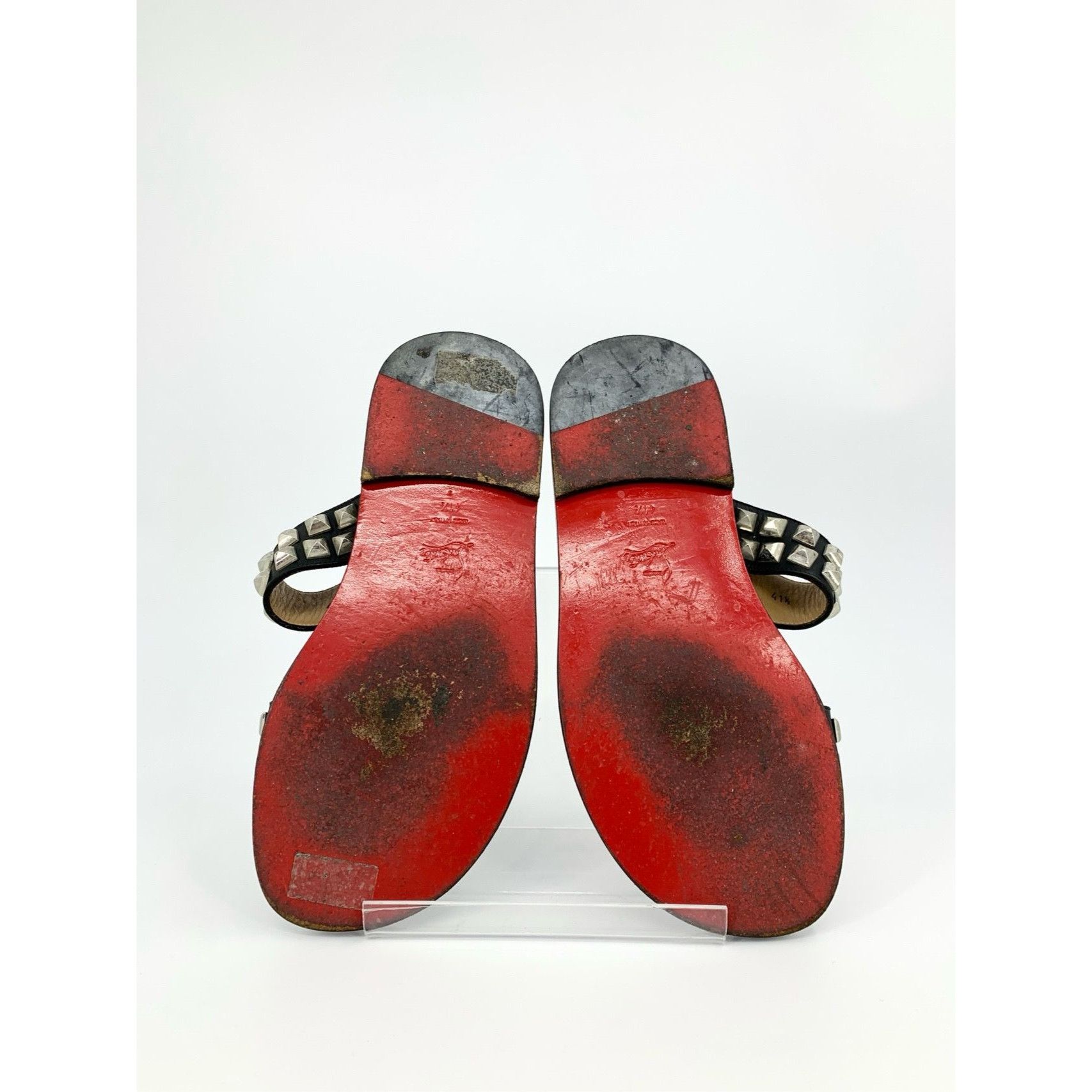 Christian Louboutin Christian Louboutin Womens Black Leather Studded Sandals Riv Size US 11 / IT 41 - 5 Thumbnail