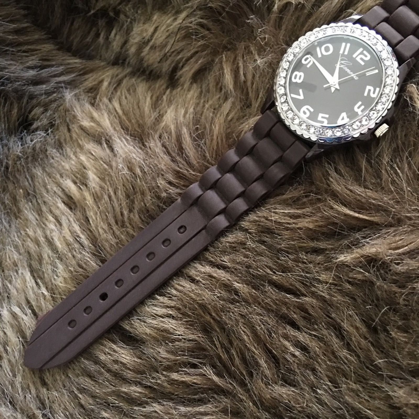 Geneva Ladies Geneva dark brown silicone band watch Size ONE SIZE - 6 Thumbnail
