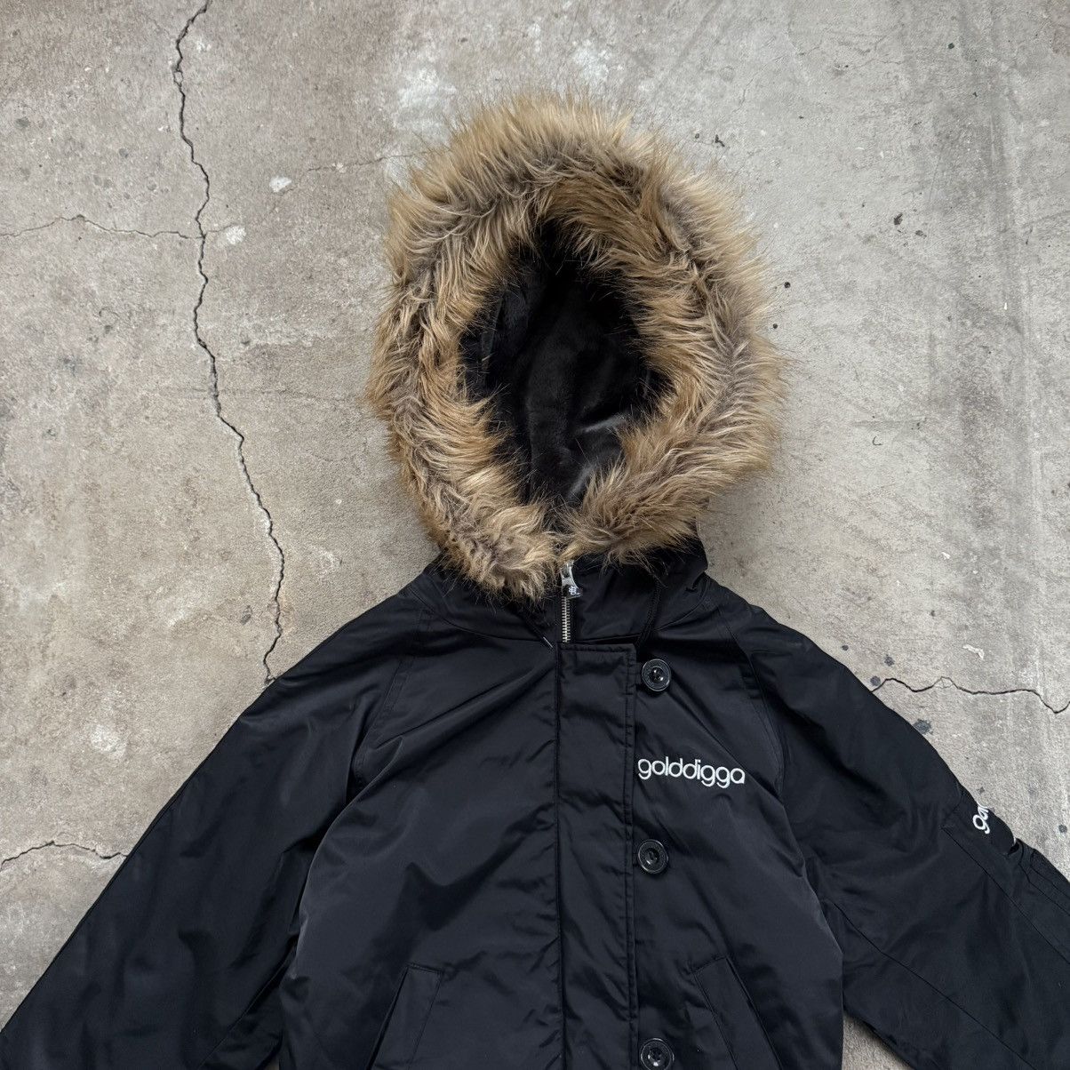 Japanese Brand Golddigga Black Nylon Bomber Jacket With Faux Fur Hood Size XS / US 0-2 / IT 36-38 - 3 Thumbnail