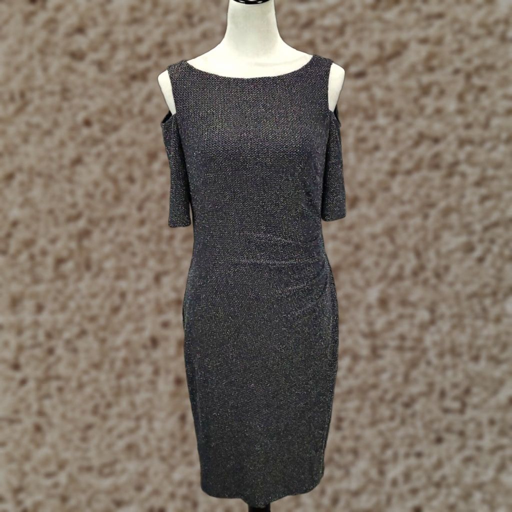 Ralph Lauren Ralph Lauren Dress Womens 6 Blue Knee Length Boat Neck Short Sleeve Cold Shoulder Shimmer Sparkle Eveningwear Night Out Size M / US 6-8 / IT 42-44 - 1 Thumbnail