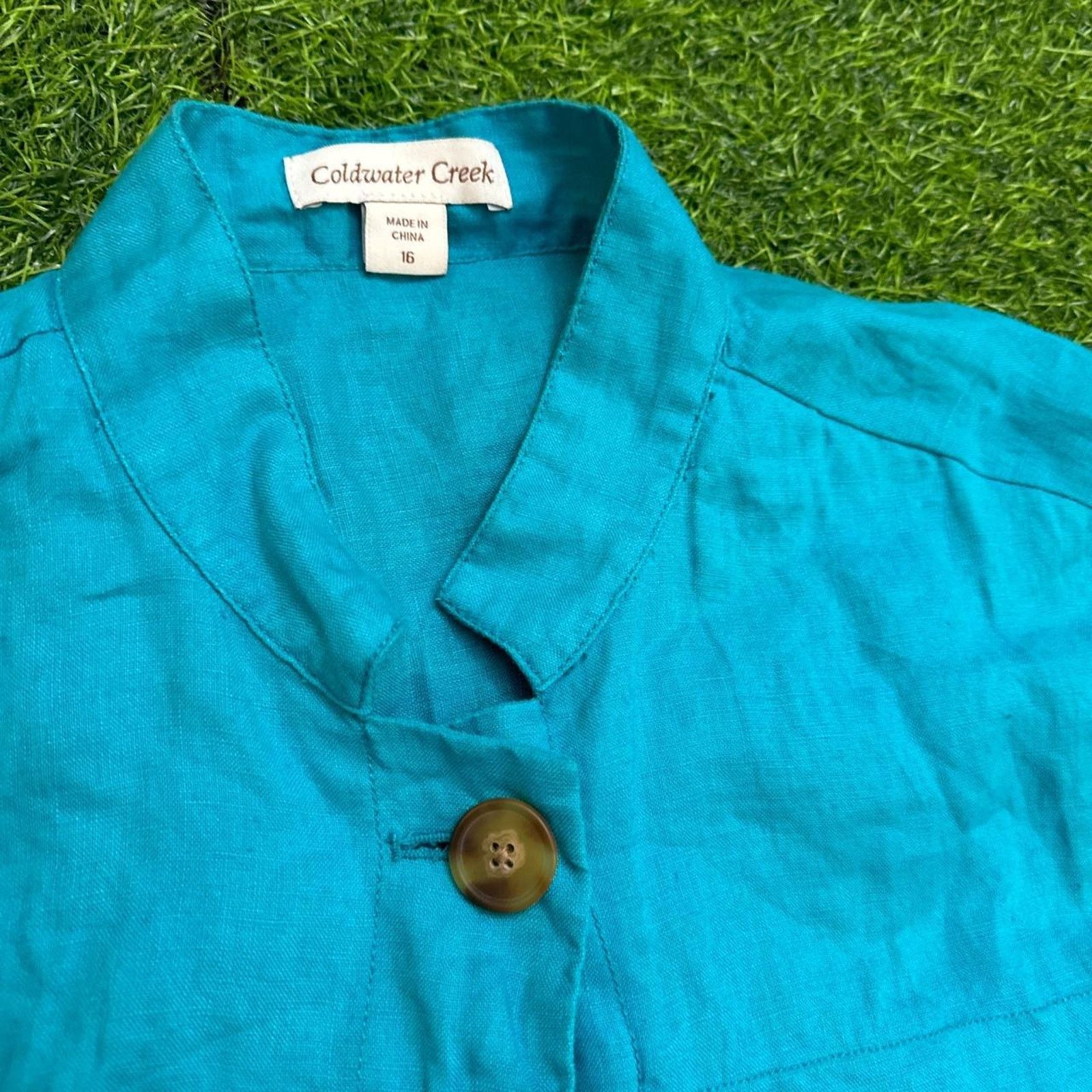 Coldwater Creek Coldwater Creek Turquoise Linen Button-Up Shirt Size XXL / US 16-18 / IT 52-54 - 2 Thumbnail