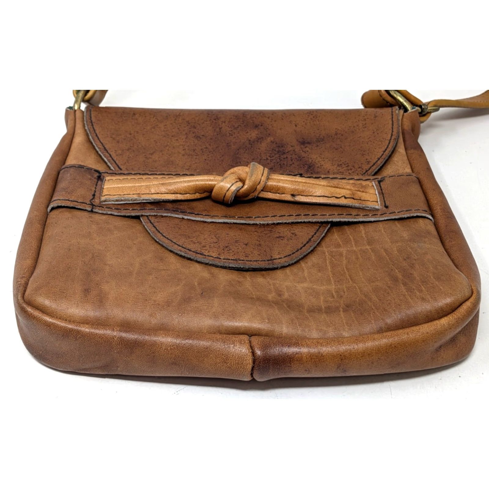 Vintage VINTAGE Brown Leather Brass Snap Closure Flap Shoulder Bag Handbag Purse Satchel Women Leather Bag Size ONE SIZE - 2 Thumbnail
