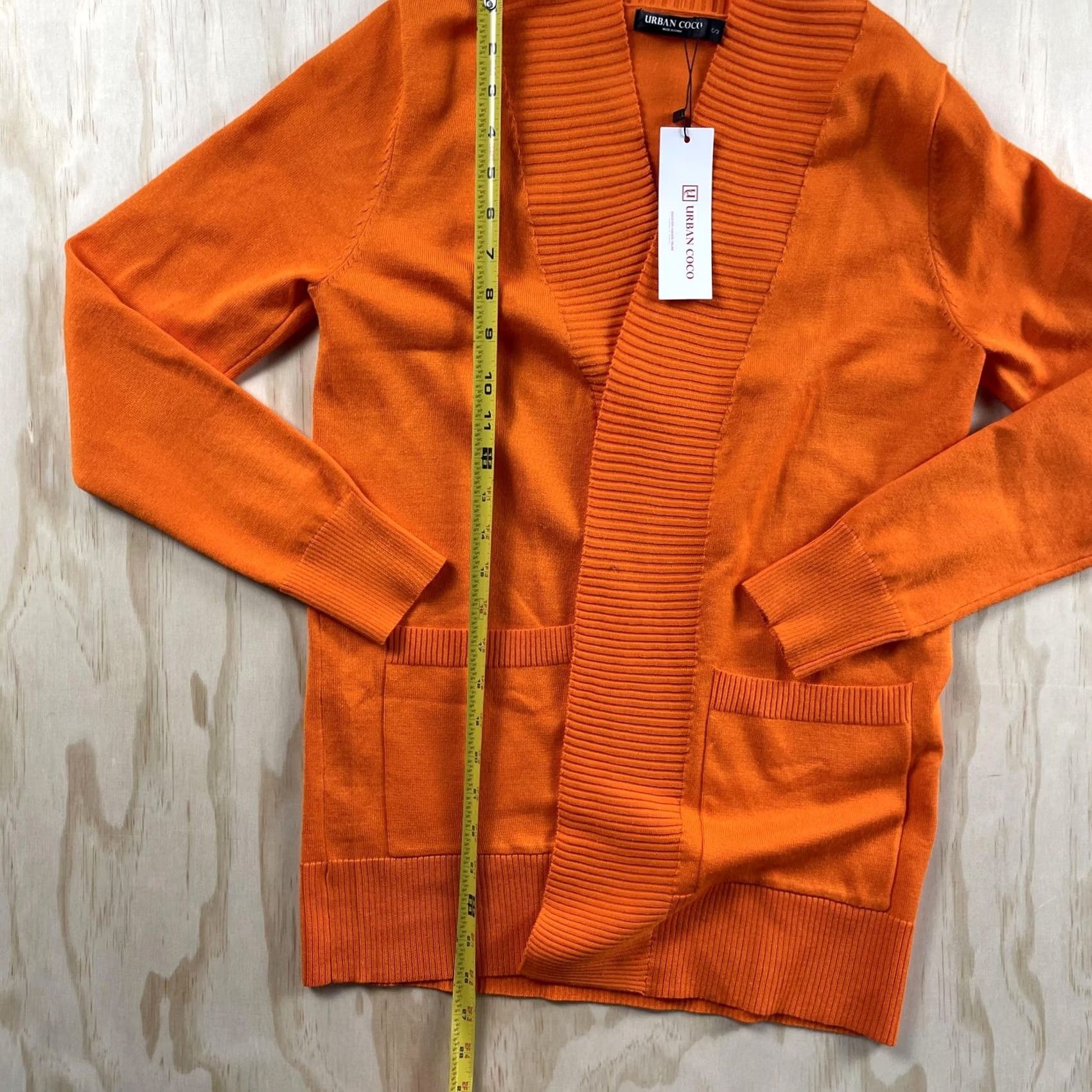 Vintage URBAN COCO Cardigan Sweater Womens Small Orange Open Front Pockets Long Sleeve V-Neck Knit Size S / US 4 / IT 40 - 3 Thumbnail