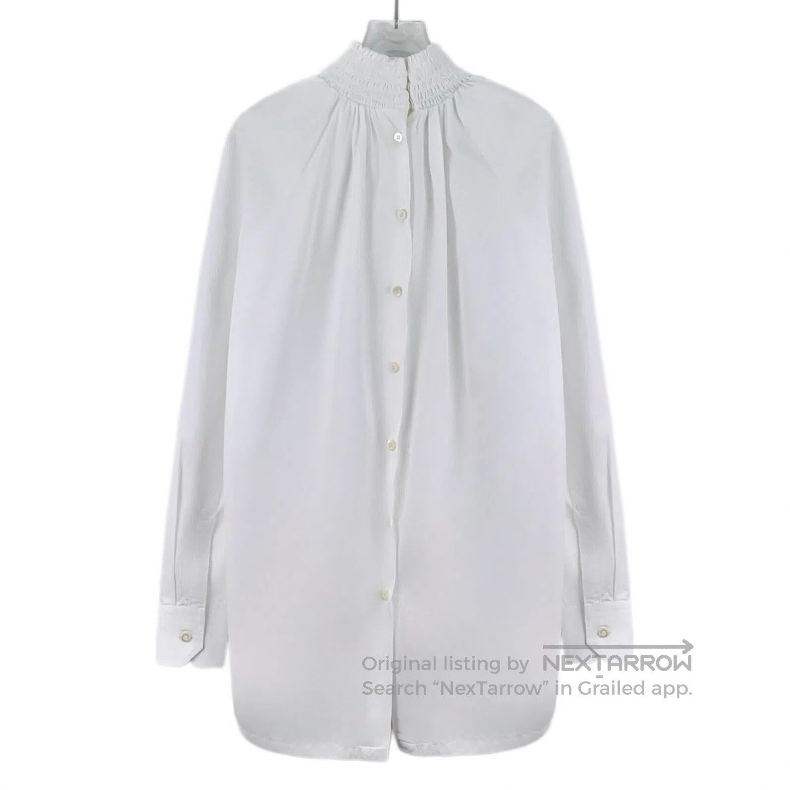 Prada Prada White Button Design Cotton High Collar Pleated Long Size XS / US 0-2 / IT 36-38 - 2 Thumbnail