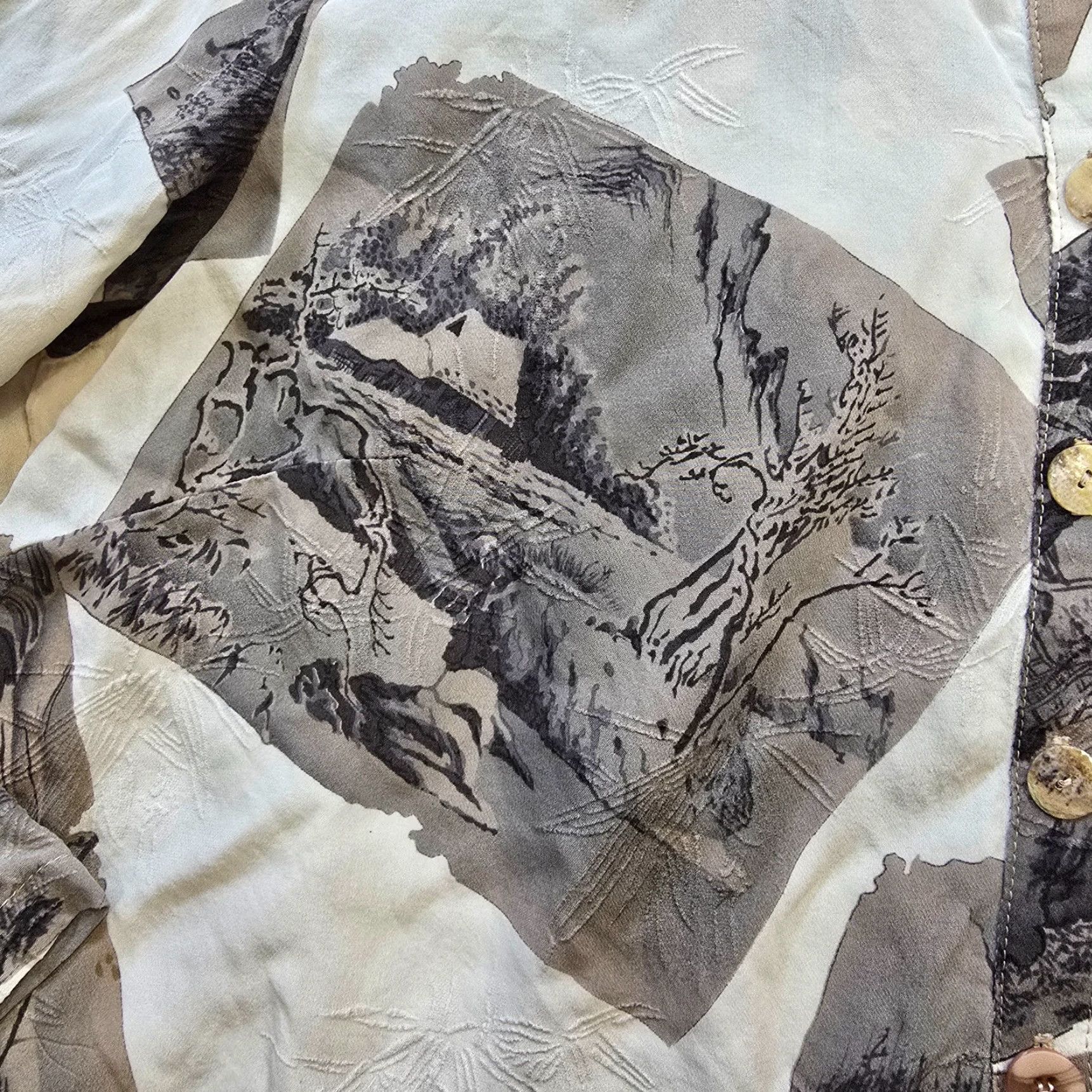 Vintage VINTAGE Citron Santa Monica Top Womens Size Medium Beige Silk Embossed Art Casual Capsul Size M / US 6-8 / IT 42-44 - 5 Thumbnail