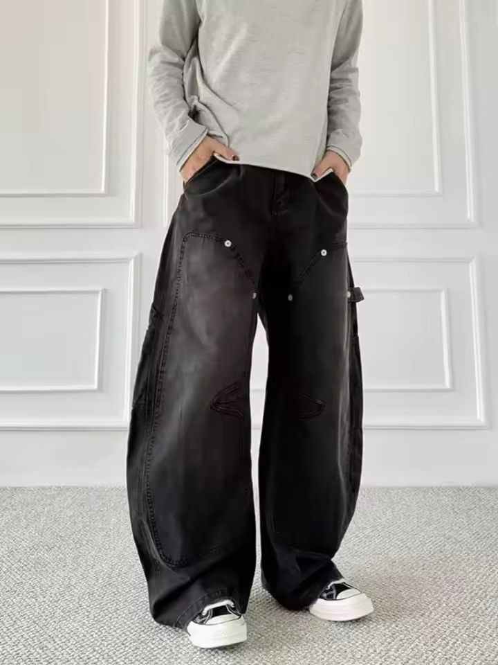 Japanese Brand Double Knee Work Pants – Wide Leg Baggy Carpenter Trousers Size US 27 - 2 Thumbnail
