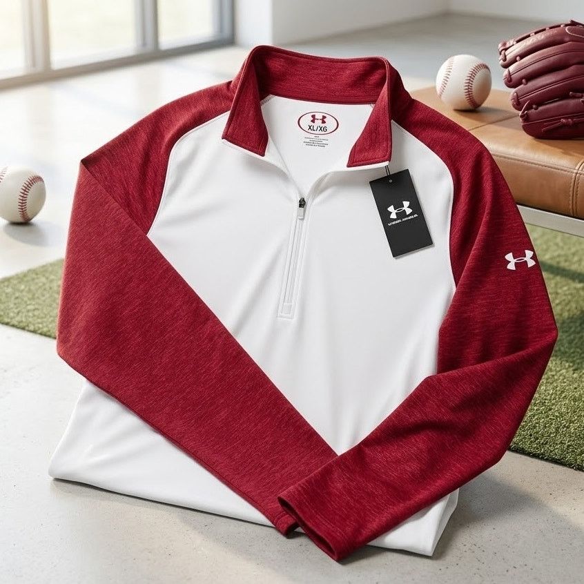 Under Armour Under Armour Tech 1/4 Zip Pullover Mens XL White Red Long Size US XL / EU 56 / 4 - 2 Thumbnail