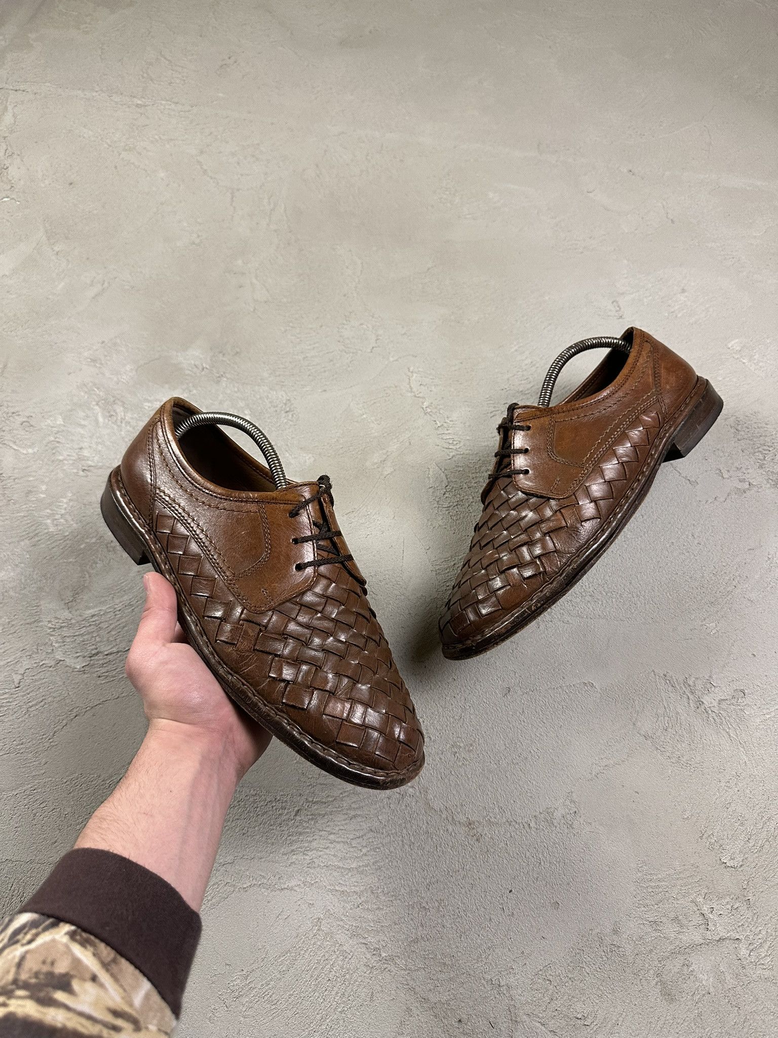 Italian Designers x Vintage Bottega Style Leather Derby Shoes in Brown, Men's (Size 10)