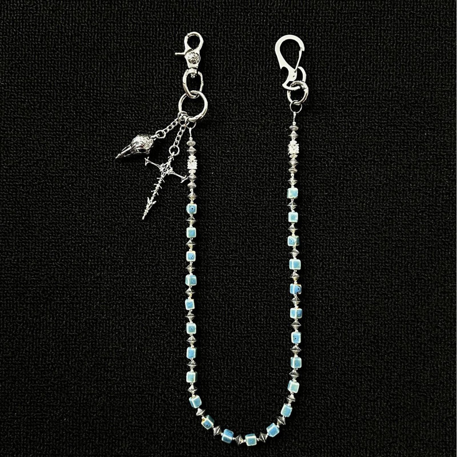 Jewelry Blue Beaded Chain Wallet Accessory with Silver Charms Size ONE SIZE - 5 Thumbnail