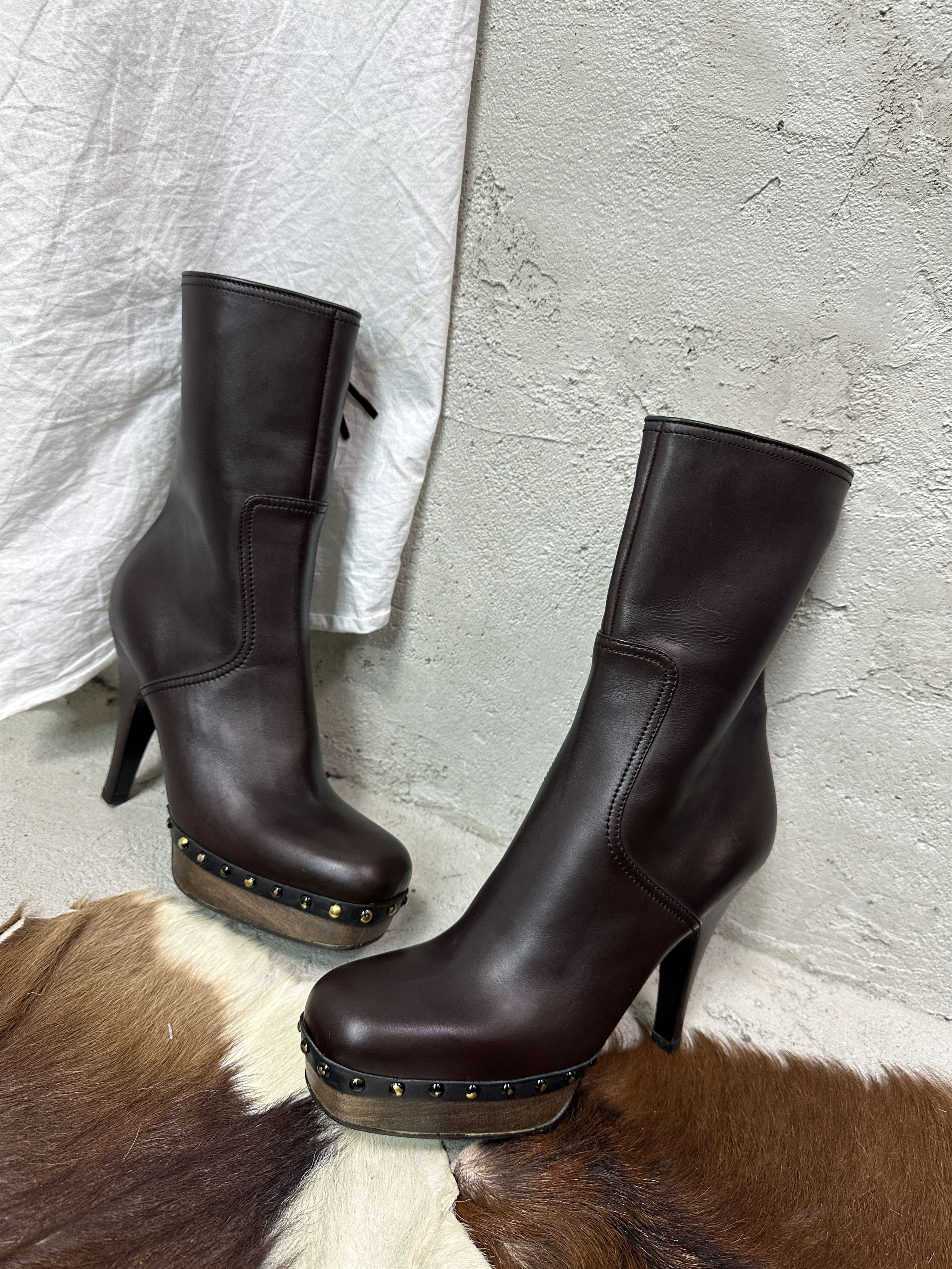 Miu Miu Vintage Leather Platform Studded Biker Miu Miu Boots Y2K Size US 8 / IT 38 - 1 Thumbnail