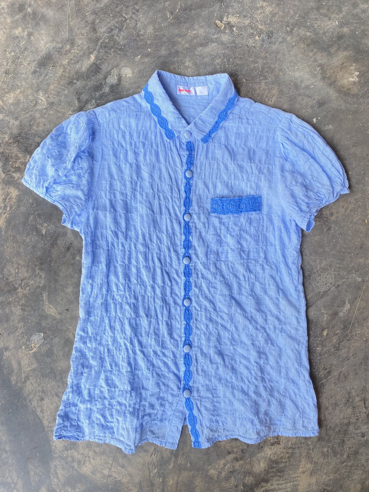 Né-net Sky Blue Lace-Trimmed Blouse