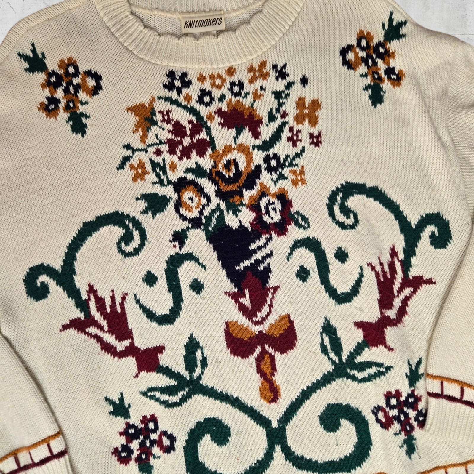 Vintage Vintage Retro Floral USA Made Knitted Sweater Size Large Size L / US 10 / IT 46 - 3 Thumbnail