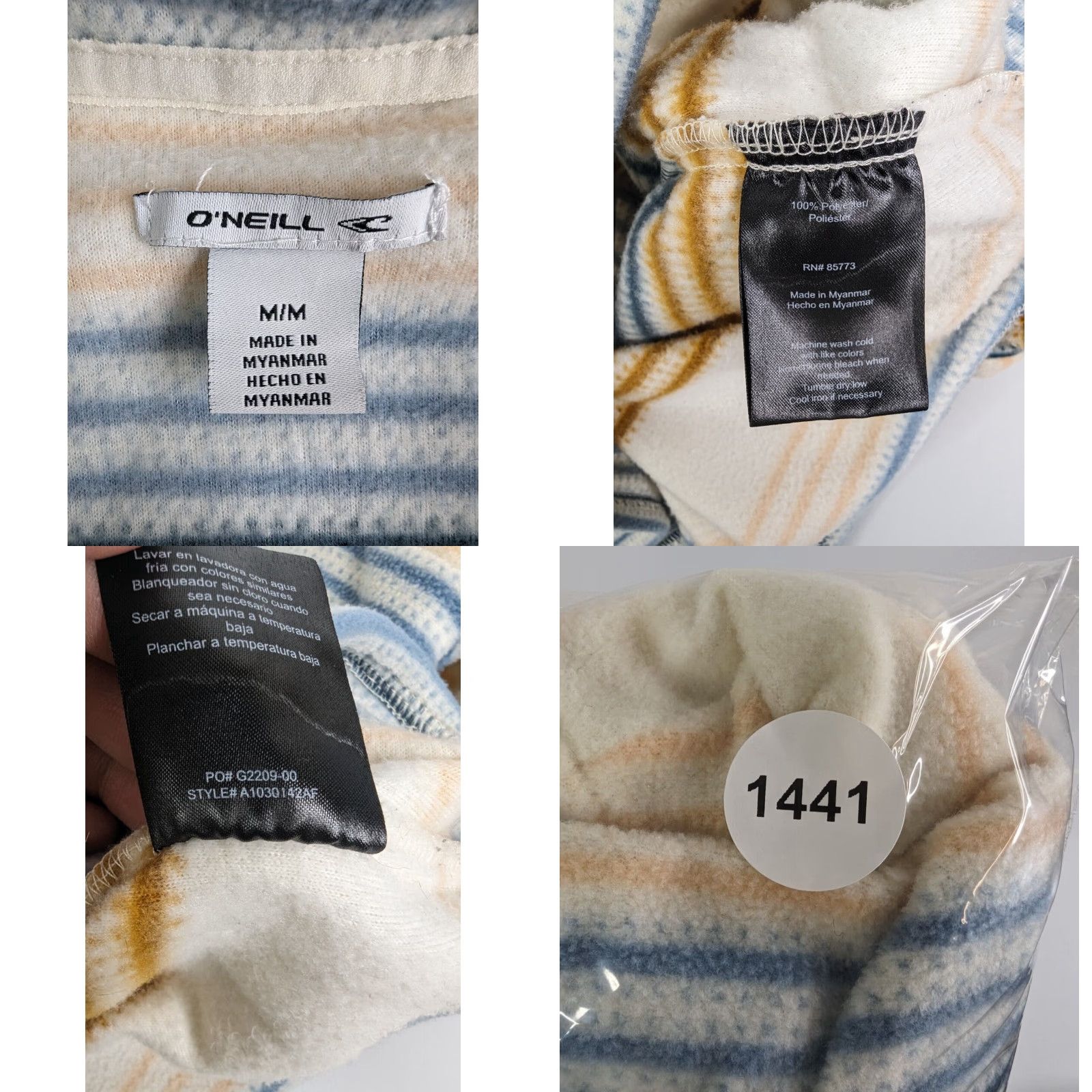 O'Neill VINTAGE O'Neill Hoodie Stripe Pullover Womens Medium Long Sleeve Half Zip Polar Fleece Size M / US 6-8 / IT 42-44 - 8 Thumbnail