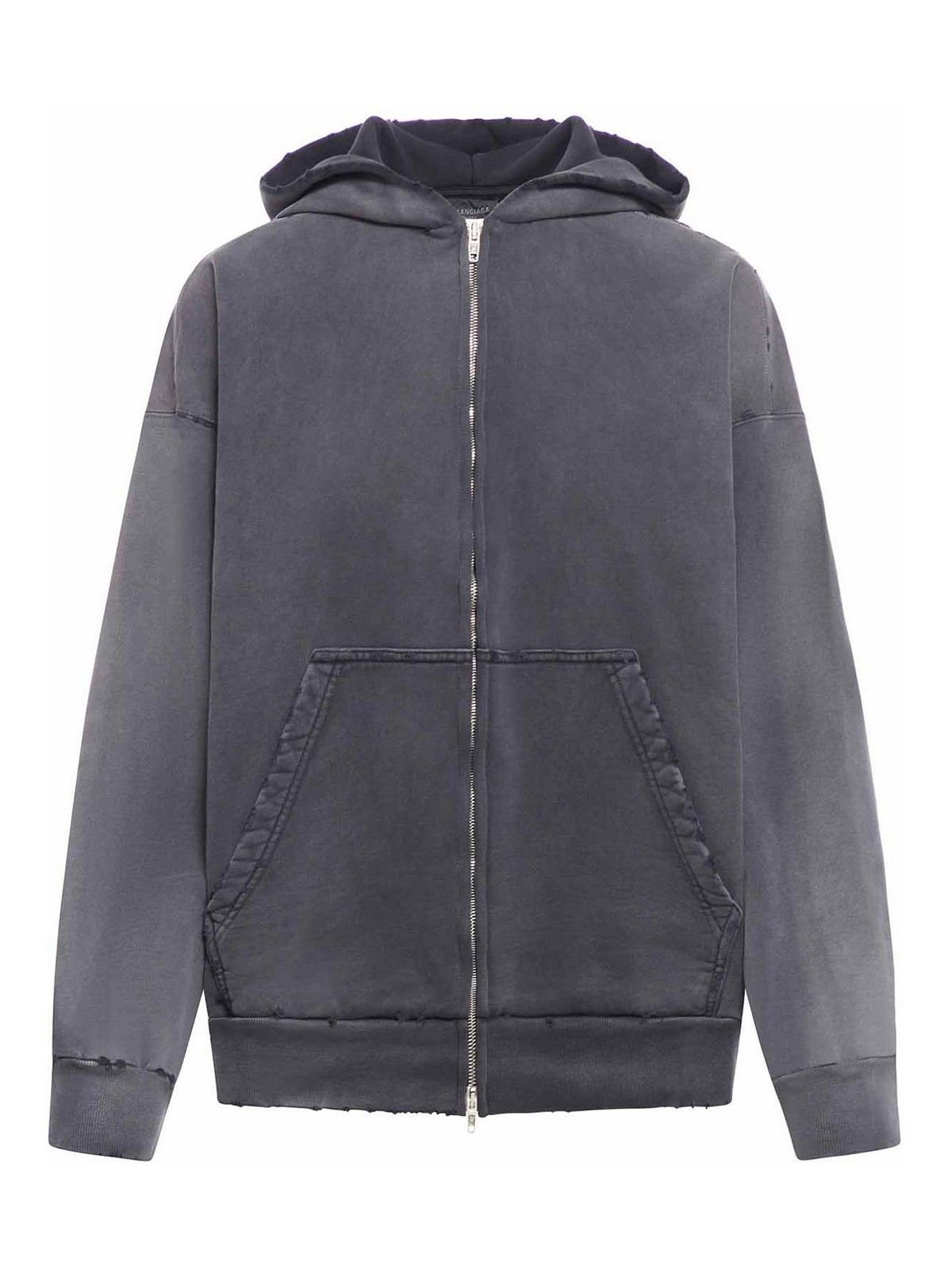 Balenciaga o1srvl11e0526 555 / Medium Fit Zip-Up Hoodie in Washed Black Size US L / EU 52-54 / 3 - 1 Thumbnail