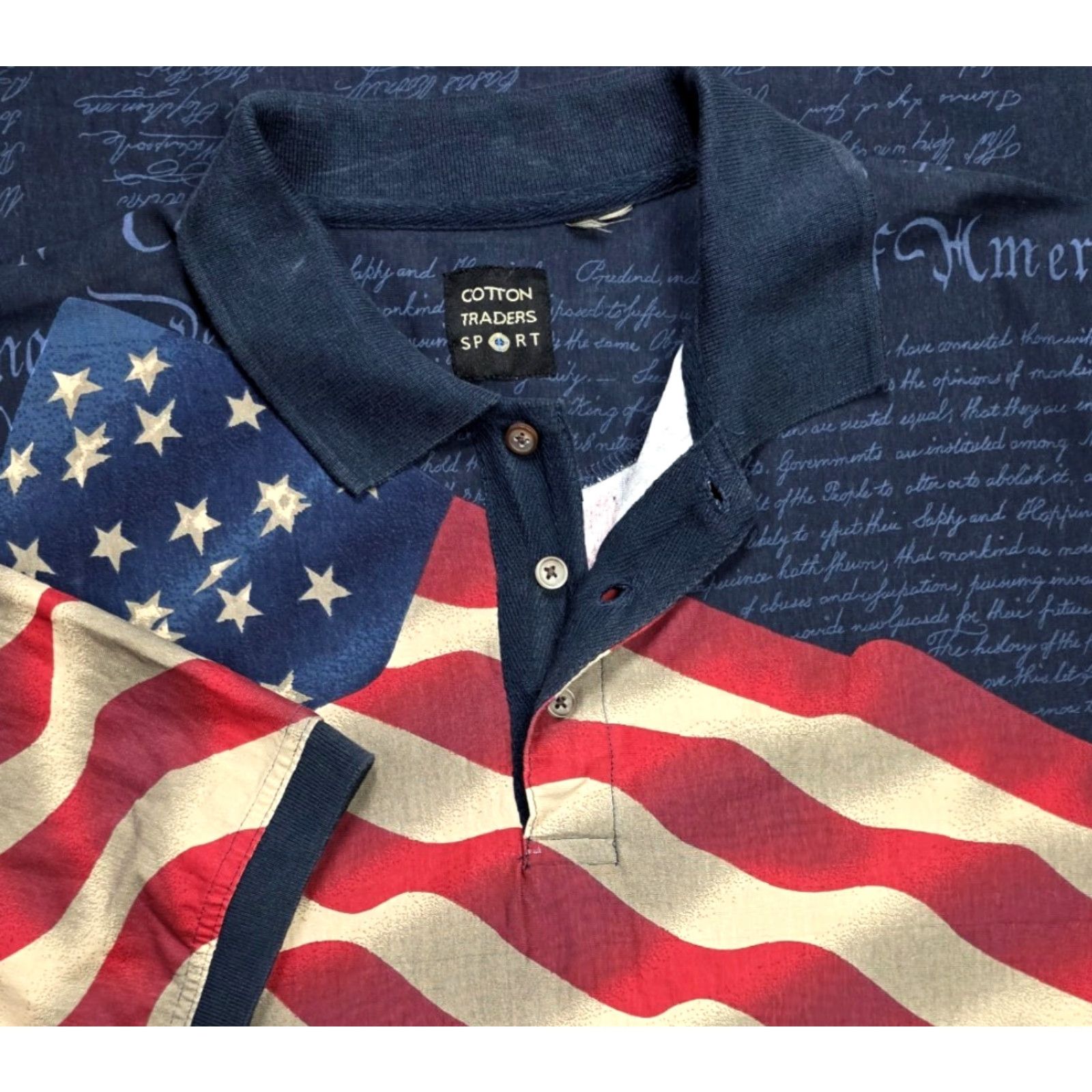 Cotton Traders Cotton Traders Sport Polo Shirt Men L Red White Blue Allover American Patriotic 4th of July Flag Casual Polo Shirt Men L to 4th of July Mens Size US L / EU 52-54 / 3 - 5 Thumbnail