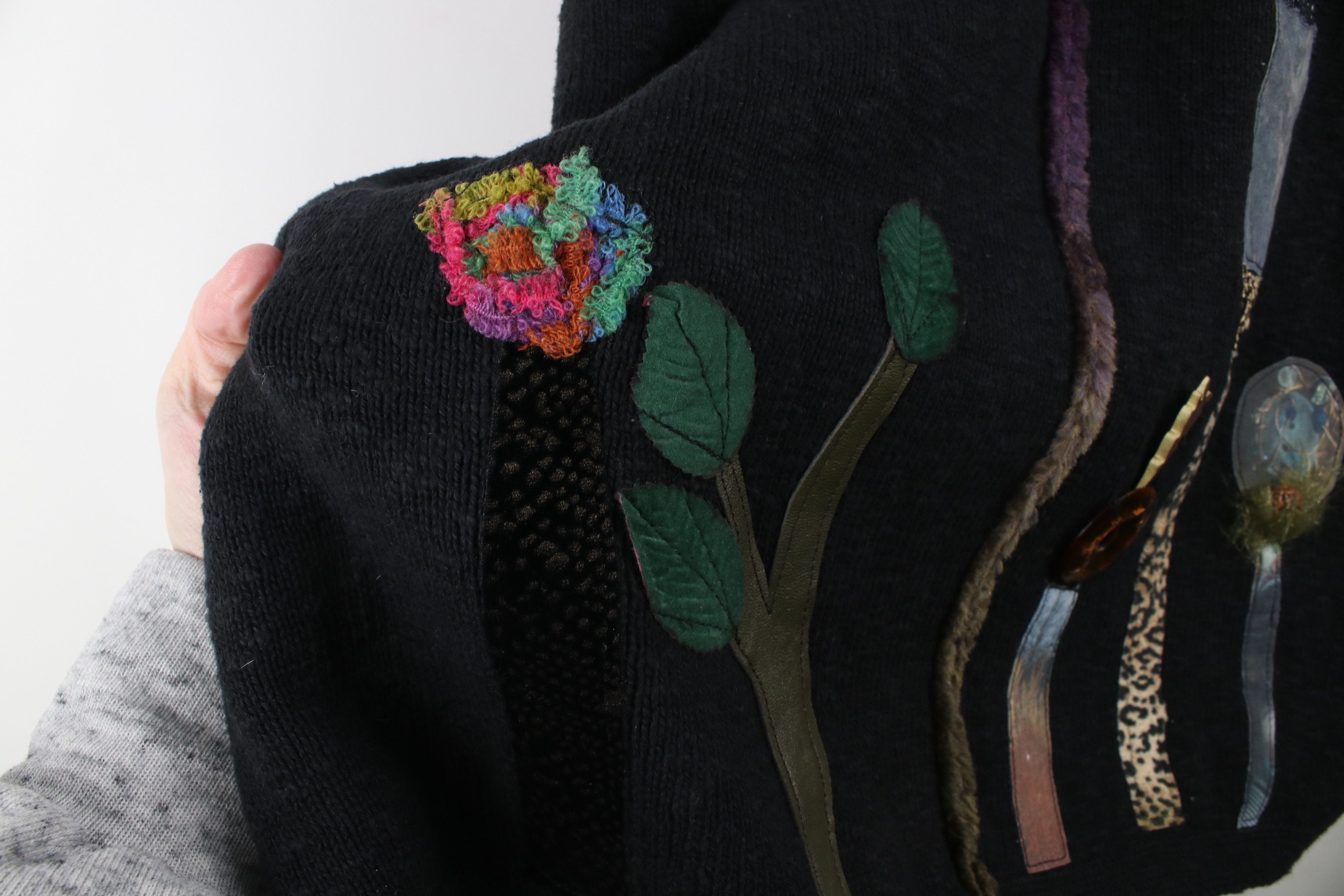Vintage Vintage 90s Lagenlook Art Tree Birdhouse Knit Sweater Black Size XXL / US 16-18 / IT 52-54 - 6 Thumbnail