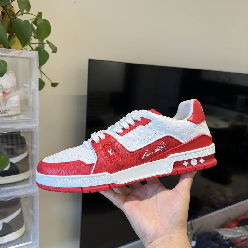 Louis Vuitton Louis Vuitton Trainer Low Top Sneakers in White Red -2508 Size US 11 / EU 44 - 9 Thumbnail