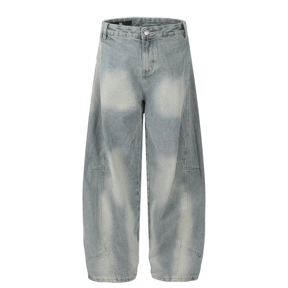 Men's American street loose washed tie-dyed scimitar jeans