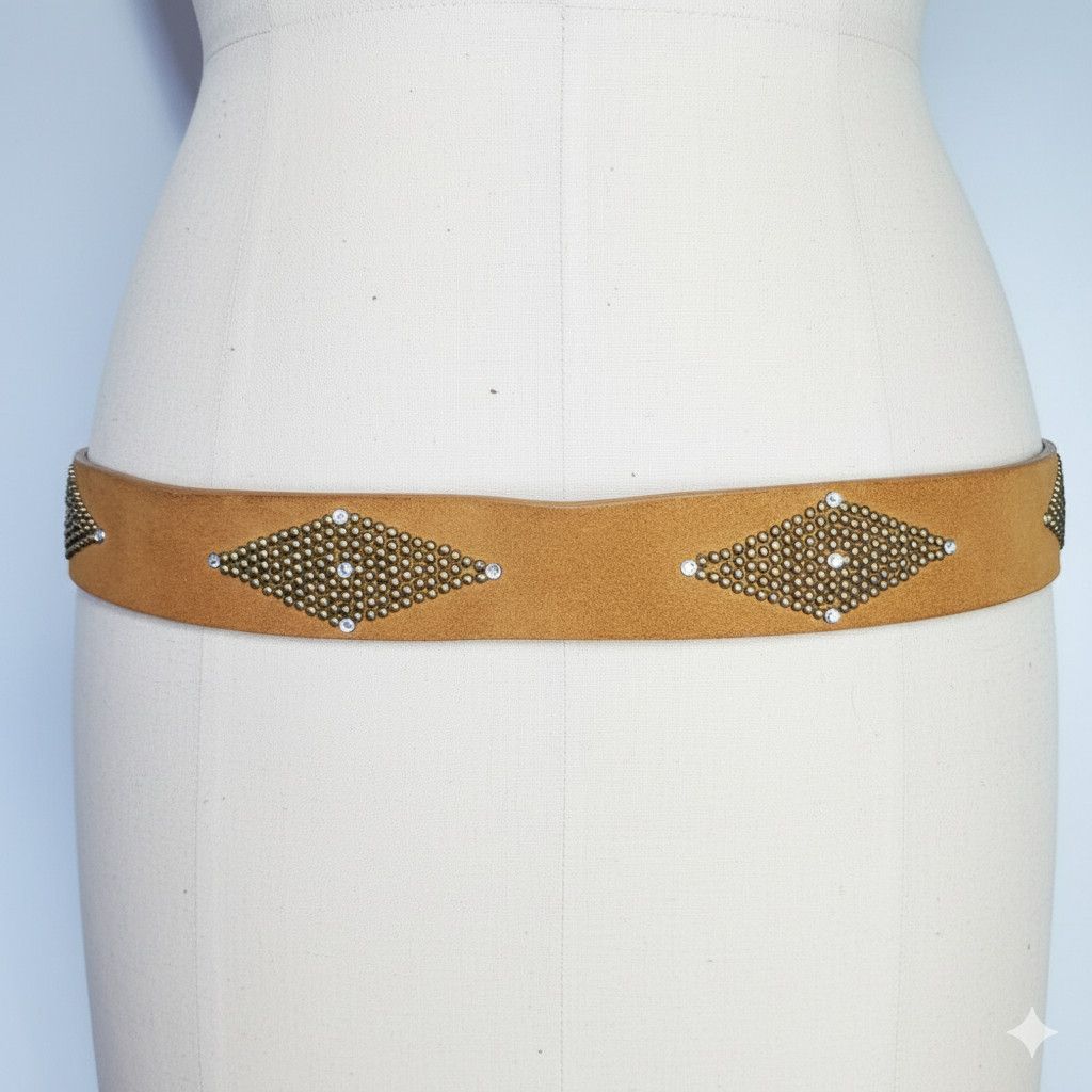 Calvin Klein Calvin Klein 35-40" Belt Brown Suede Studded Double Brass Size ONE SIZE - 4 Thumbnail