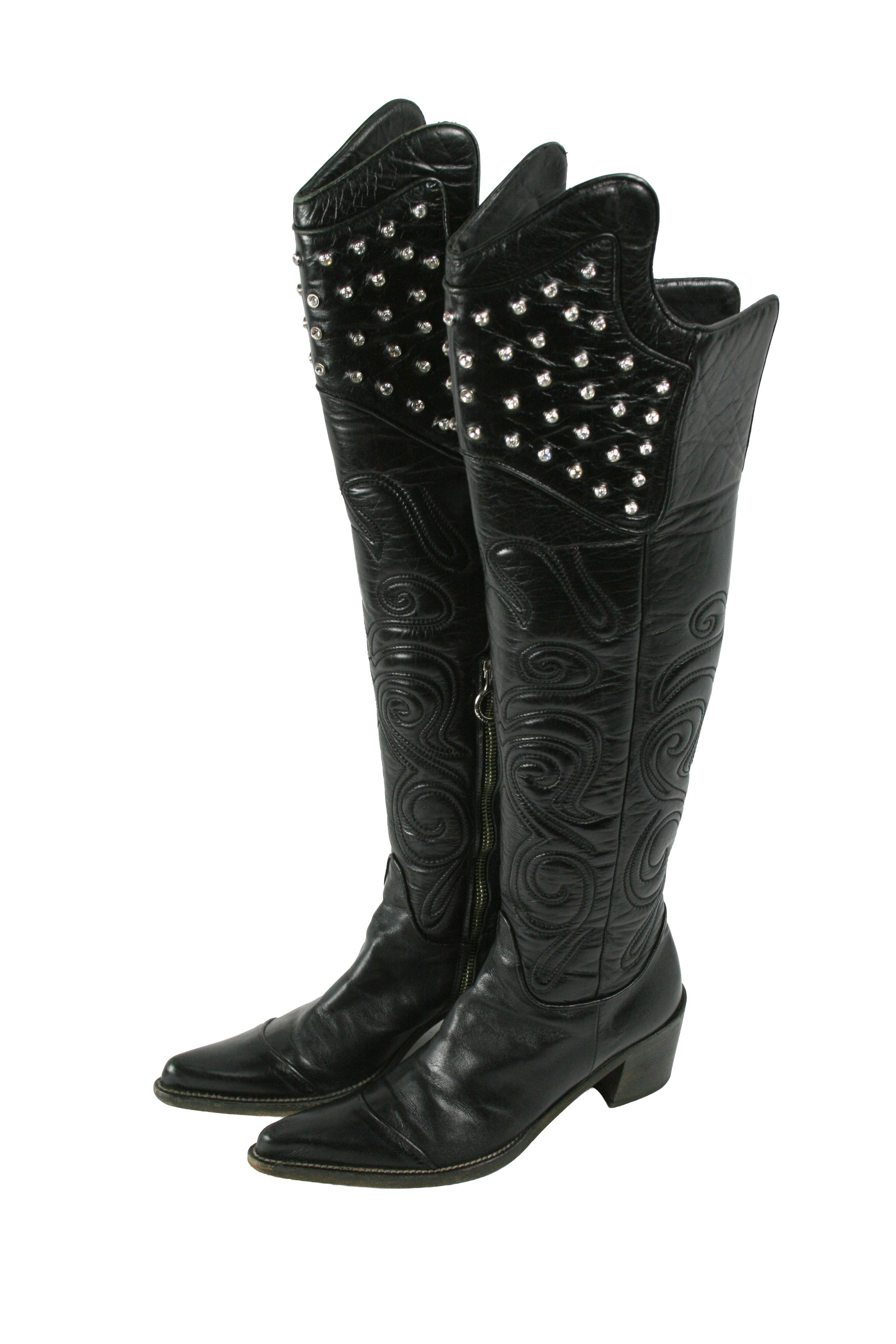 Other Fauzian Jeunesse Y2K Knight Rockstuds Leather Knee Boots Size US 5 / IT 35 - 3 Thumbnail