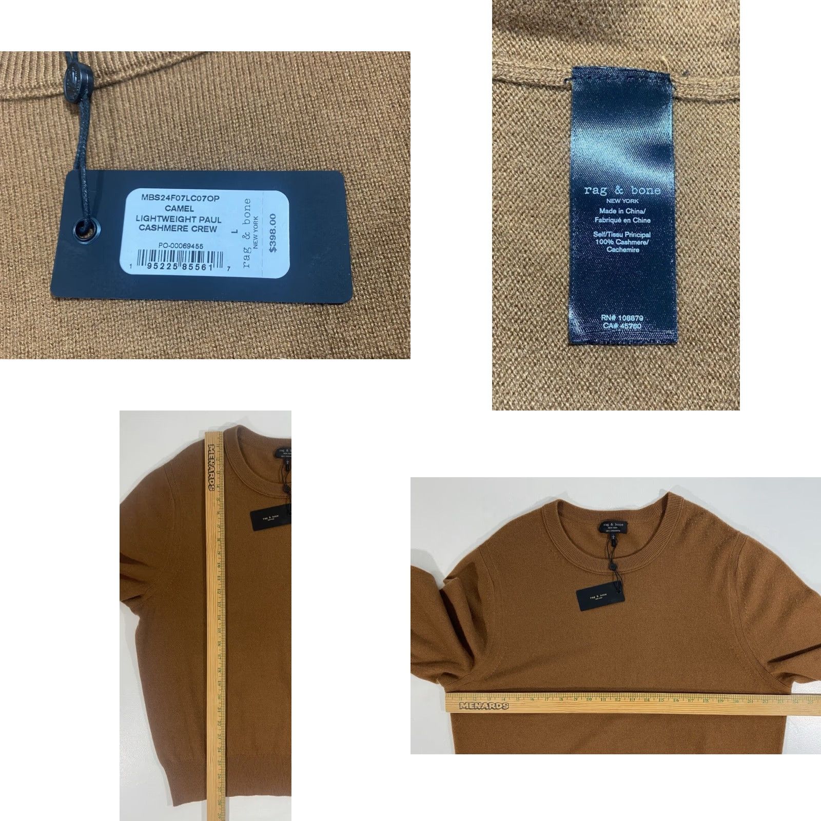 Rag & Bone VINTAGE Rag & Bone Lightweight Paul Cashmere Crewneck Camel L Mens Sweater Size US L / EU 52-54 / 3 - 8 Thumbnail