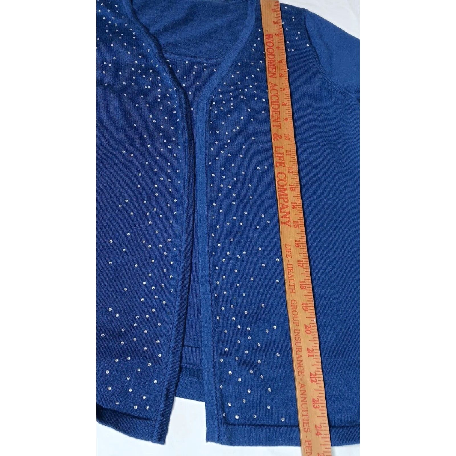Quacker Factory Quacker Factory Cardigan Sweater Women M Blue Knit Rhinestone Bling Casual Party/Cocktail Pullover Open Front Size M / US 6-8 / IT 42-44 - 4 Thumbnail