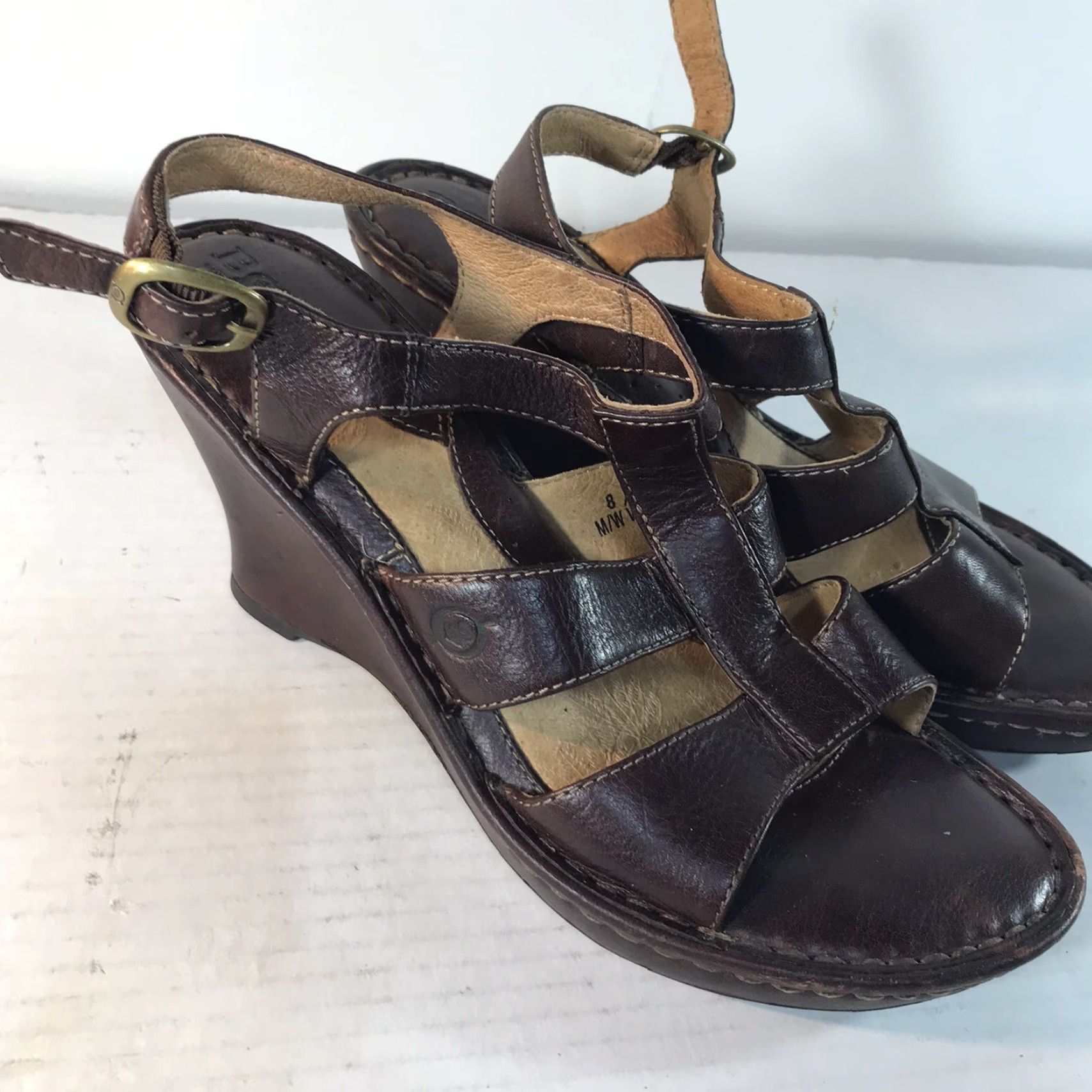 Born VINTAGE Børn Leather Wedge Sandals Womens Size 8 Open Toe Strappy Summer Casual Heel Shoes Size US 8 / IT 38 - 5 Thumbnail