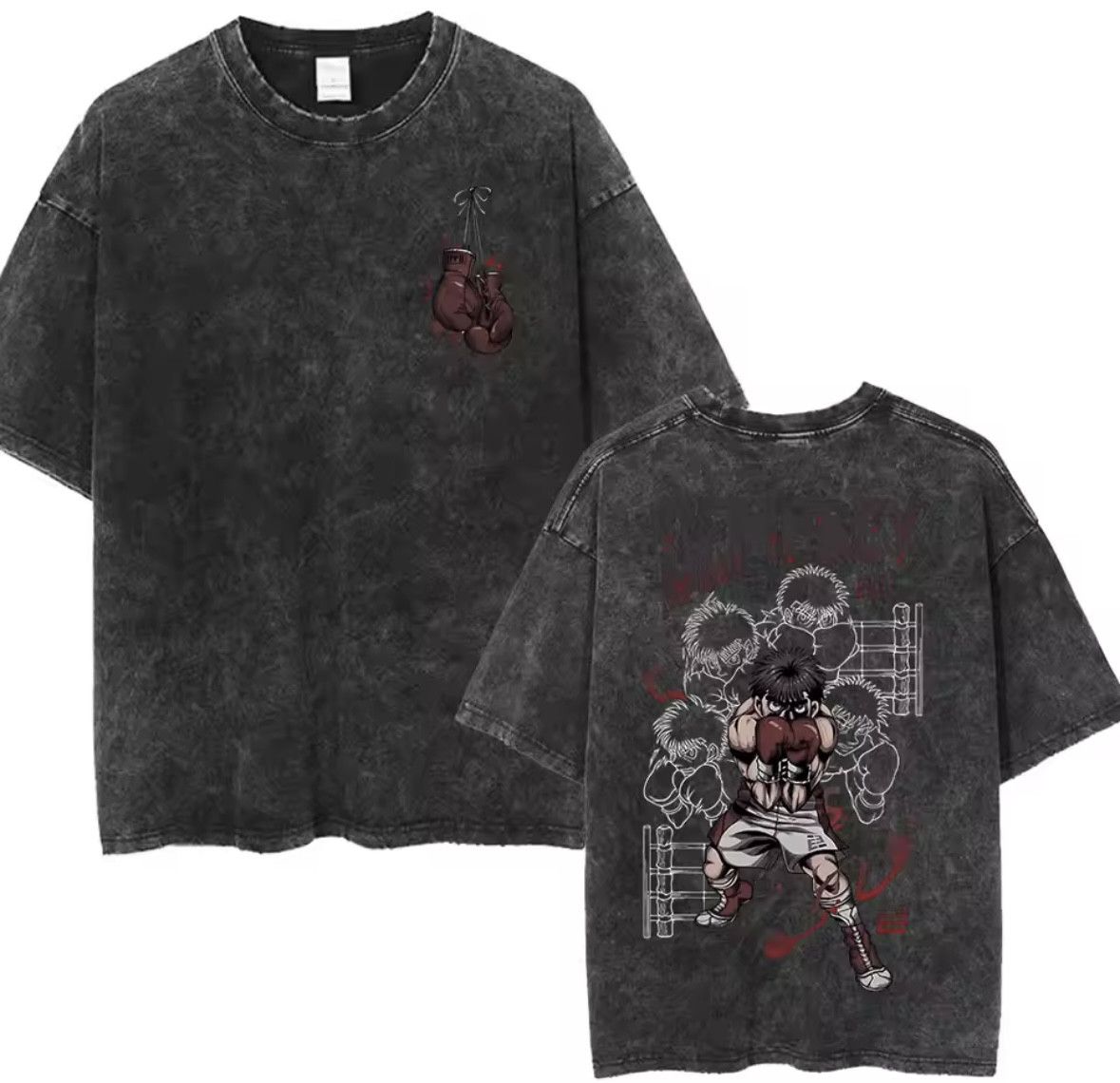 Japanese Brand Street Y2K Anime Kamogawa Boxing Gym Graphic Washed T-Shirt Size US L / EU 52-54 / 3 - 1 Thumbnail