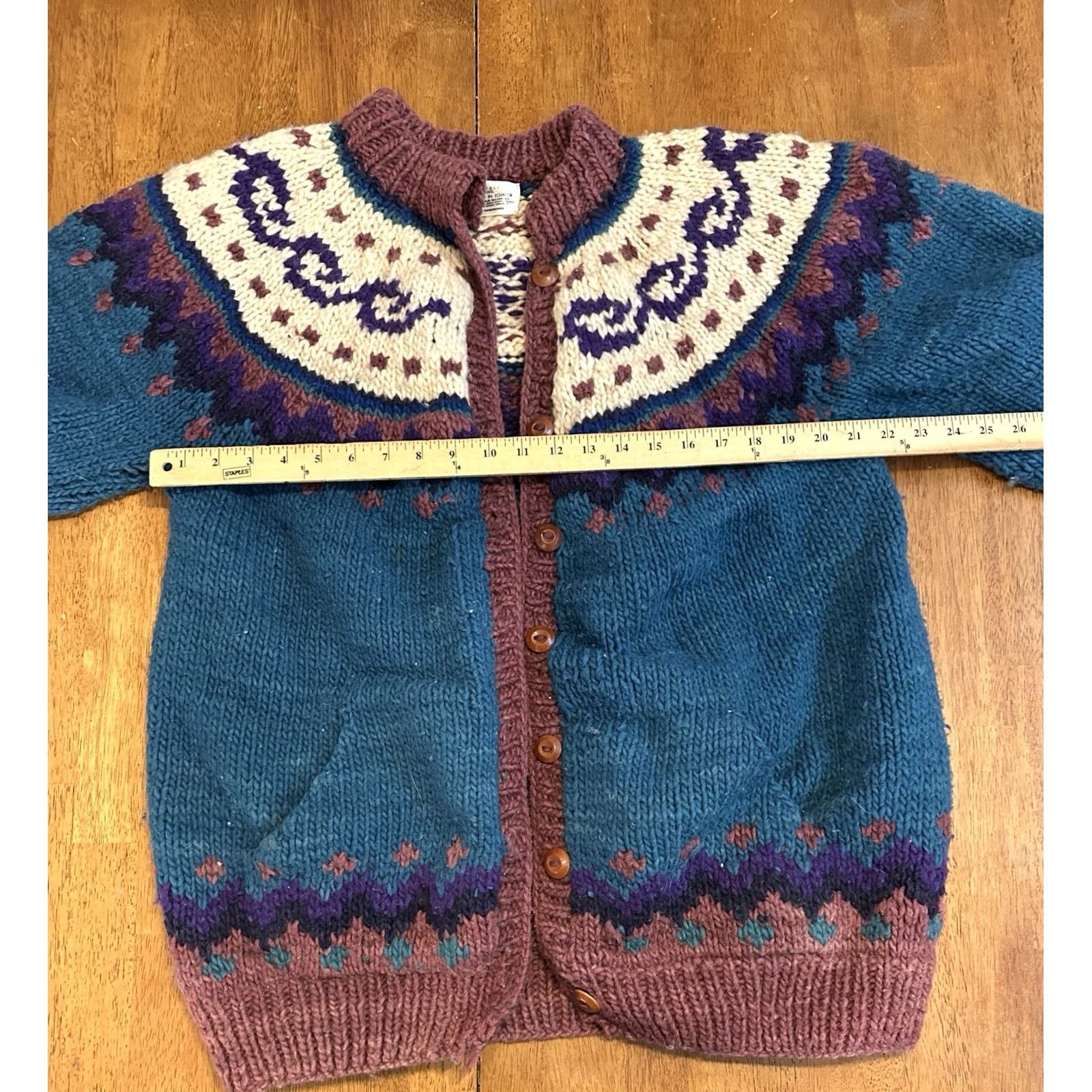 Vintage Otavalo Cardigan Sweater Womens Large Wool Button Up Hand Knit Ecuador Chunky Size L / US 10 / IT 46 - 6 Thumbnail
