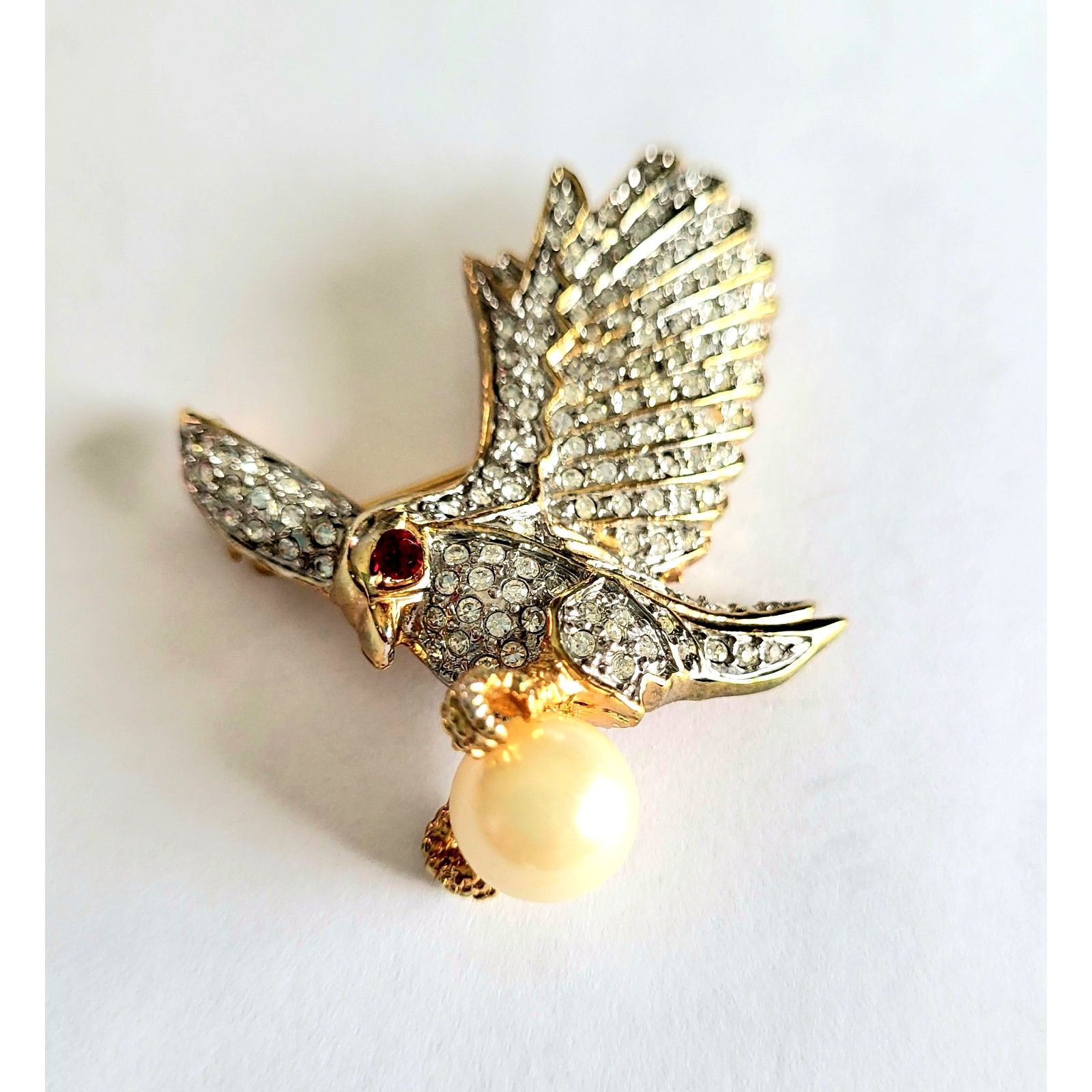 & Other Stories AD2001 Vintage Eagle Brooch Pave Rhinestones Pearl Ann Hand Size ONE SIZE - 2 Thumbnail
