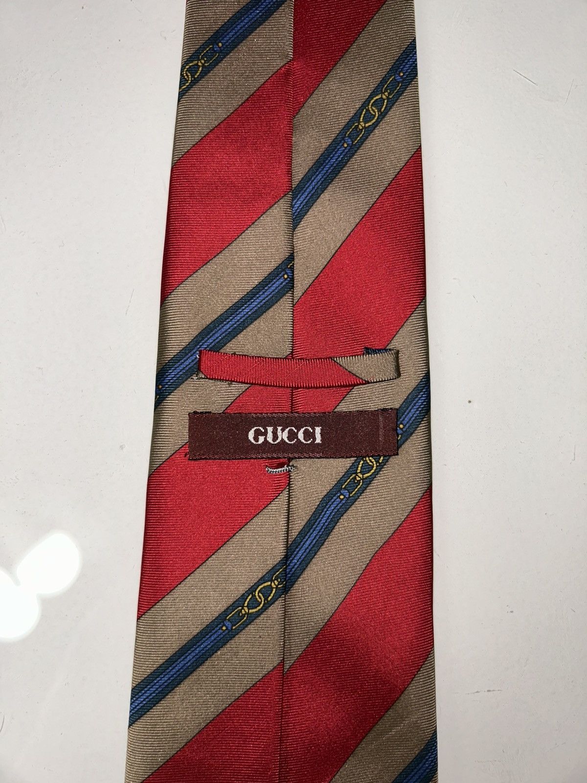 Gucci Vintage Gucci Red Gold & Blue Striped Men’s Silk Tie Size ONE SIZE - 9 Thumbnail