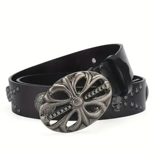 Leather Punk Inlaid Skull Black Belt Size ONE SIZE - 6 Thumbnail