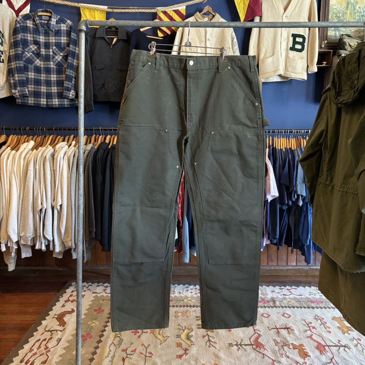 Carhartt × Vintage VTG Carhartt Double Knee Deadstock USA Olive Canvas Pants Size US 40 / EU 56 - 1 Thumbnail