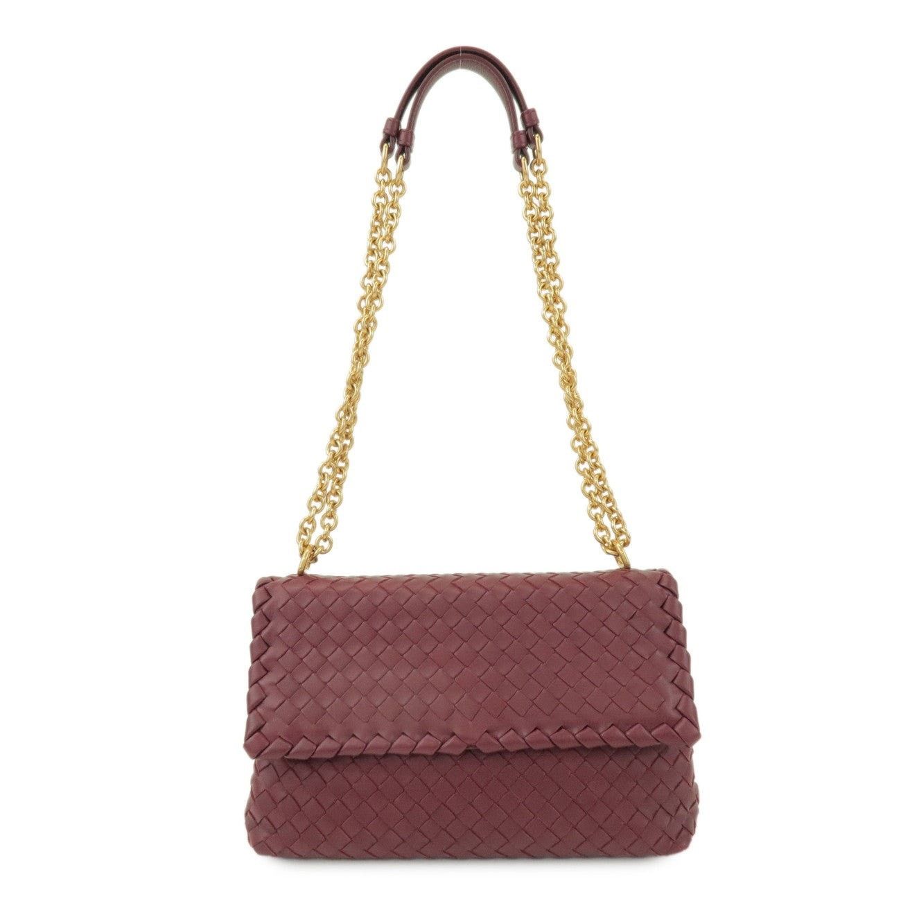 Bottega Veneta Bottega Veneta Intrecciato Lambskin Flap Bag Burgundy Size ONE SIZE - 1 Thumbnail