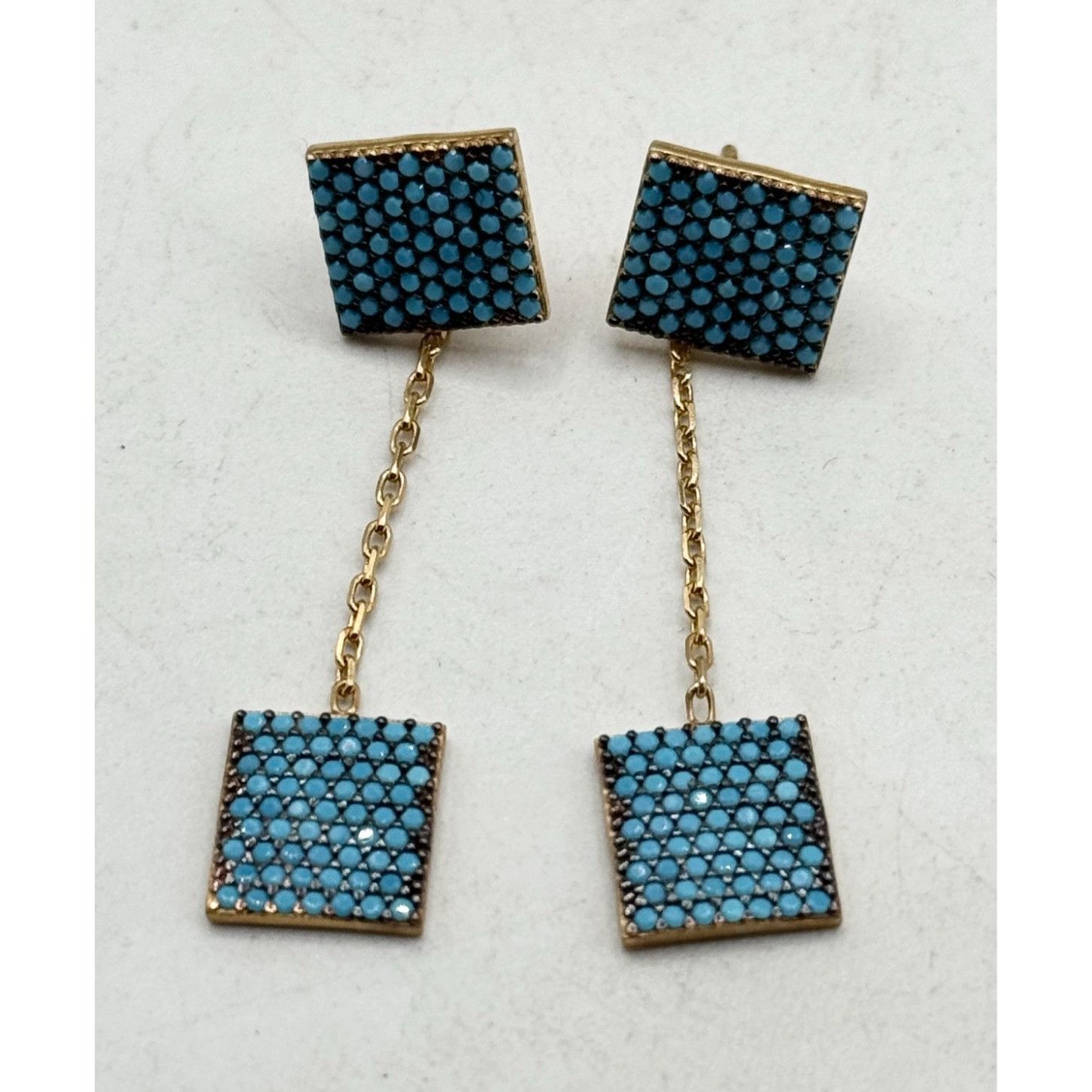 Vintage 925 Sterling silver Blue CZ Dangle Drop Square Earrings Size ONE SIZE - 1 Thumbnail