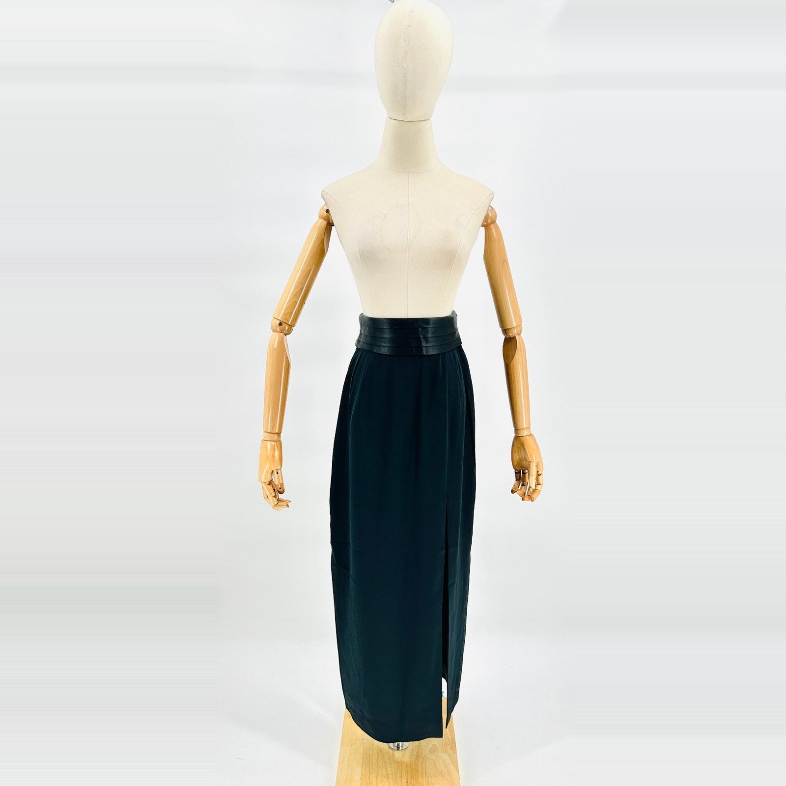 Vintage 80s Black Satin Cummerbund Maxi Skirt