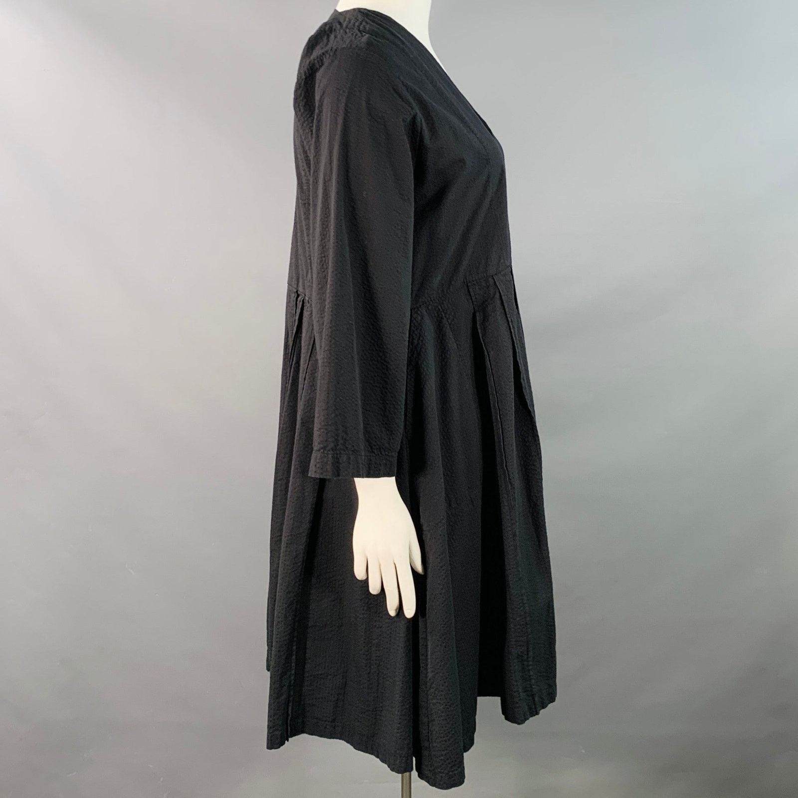 Henrik Vibskov Size M/L Black Cotton Seersucker Long Sleeve Pleated Dress Size M / US 6-8 / IT 42-44 - 2 Thumbnail