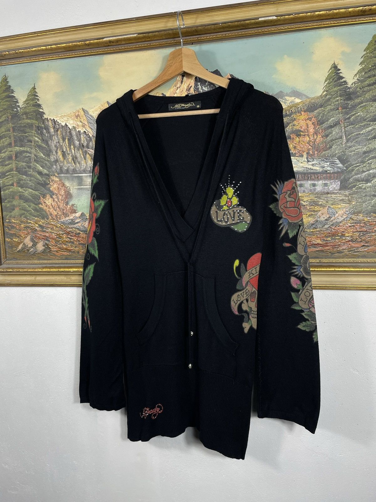 Christian Audigier × Ed Hardy × Vintage Ed Hardy Retro 00s Knitwear With Crystals Affliction Grunge Size M / US 6-8 / IT 42-44 - 5 Thumbnail