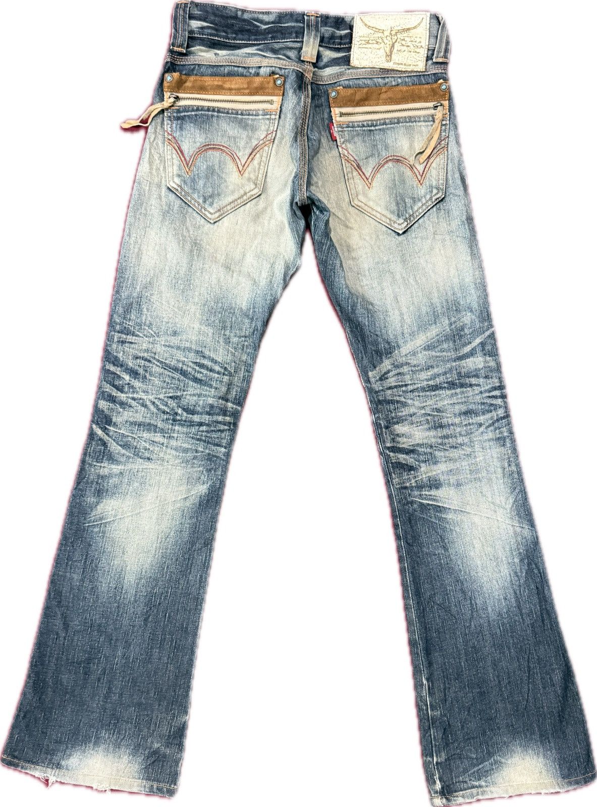 Japan Brand Super Flare Distres Ripped Denim Edwin Bull Head
