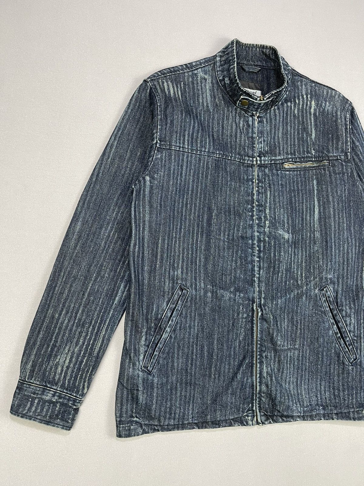 Japanese Brand PWPL STRIPPED DISTRESSED DENIM JACKETS Size US M / EU 48-50 / 2 - 4 Thumbnail