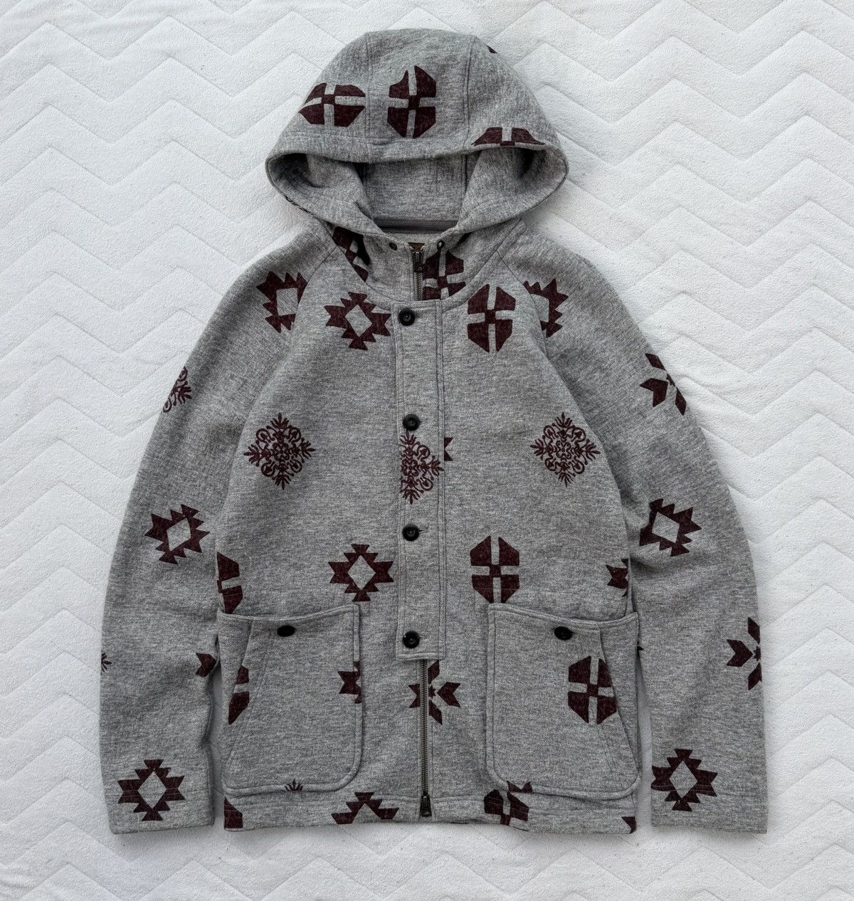 Japanese Brand Nary Hoodie Jacket Japan Brand Pattern Grey Fleece Zip Up Size US L / EU 52-54 / 3 - 9 Thumbnail