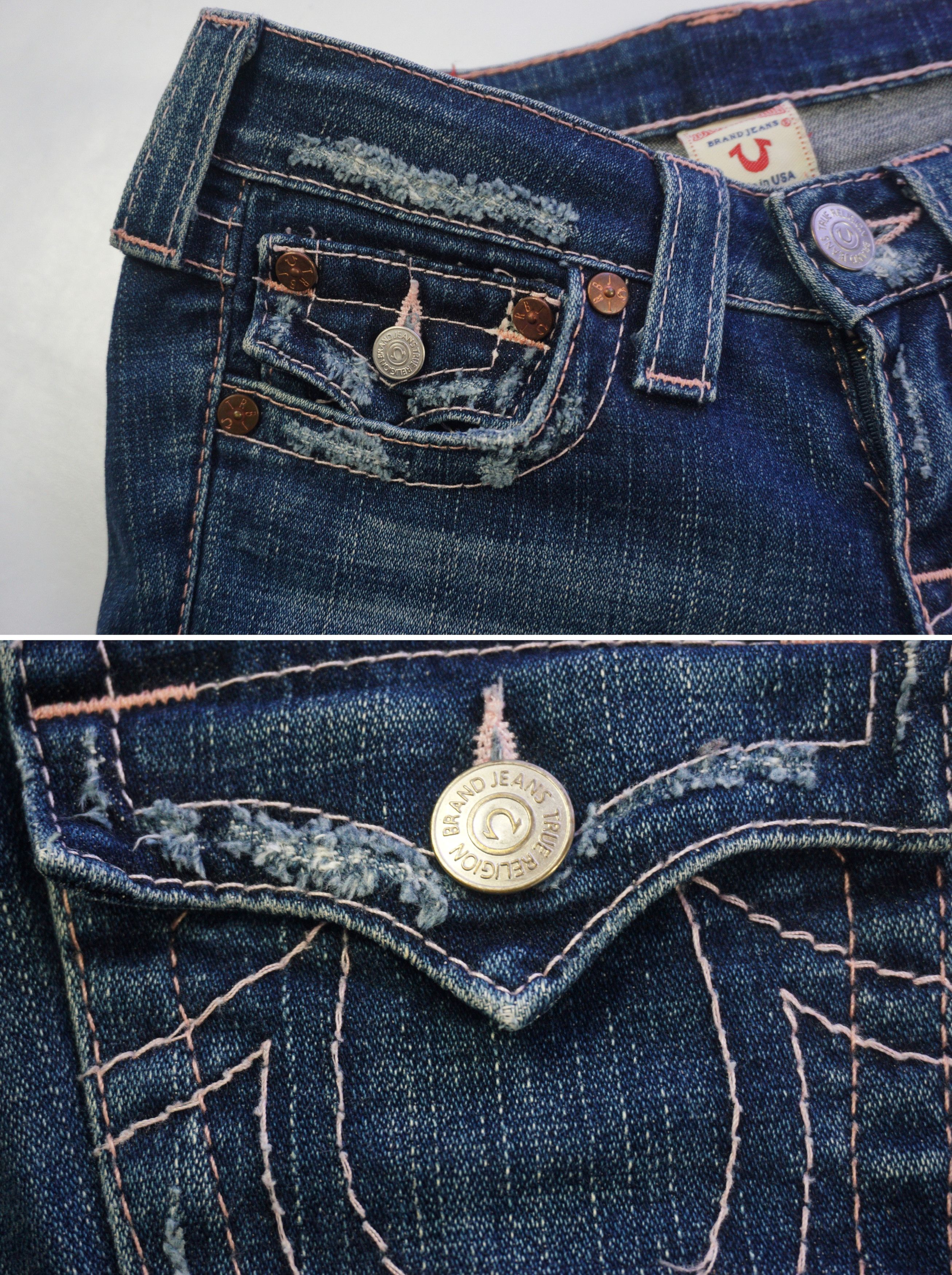 True Religion Vintage Petite Made in USA Low Rise Flare Distress Jeans Size 25" / US 0 / IT 36 - 6 Thumbnail