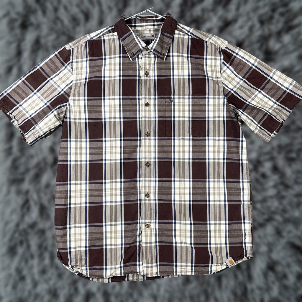Carhartt Carhartt Shirt Mens XL Brown Plaid Short Sleeve Button-Up Relaxed Size US XL / EU 56 / 4 - 1 Thumbnail