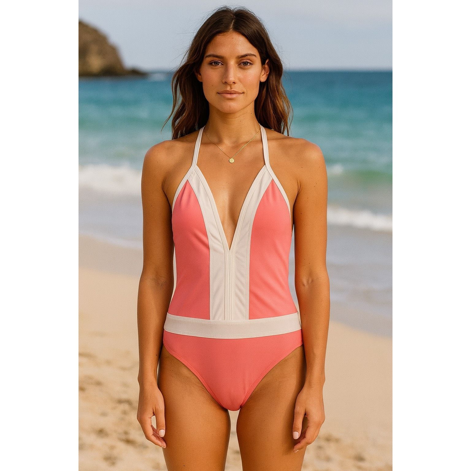 Other Bleu Rod Beattie Pink & White One-Piece Swimsuit – Halter Ti Size ONE SIZE - 3 Thumbnail