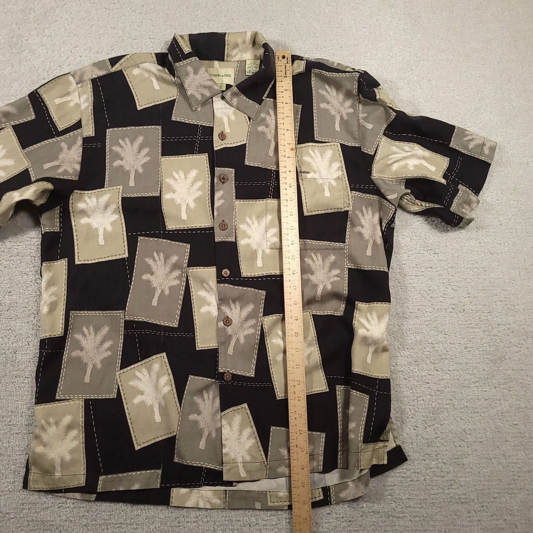 Joseph VINTAGE Joseph & Feiss Shirt Mens XL Black Gray Silk Palm Tree Hawaiian Camp Button Up Size US XL / EU 56 / 4 - 6 Thumbnail