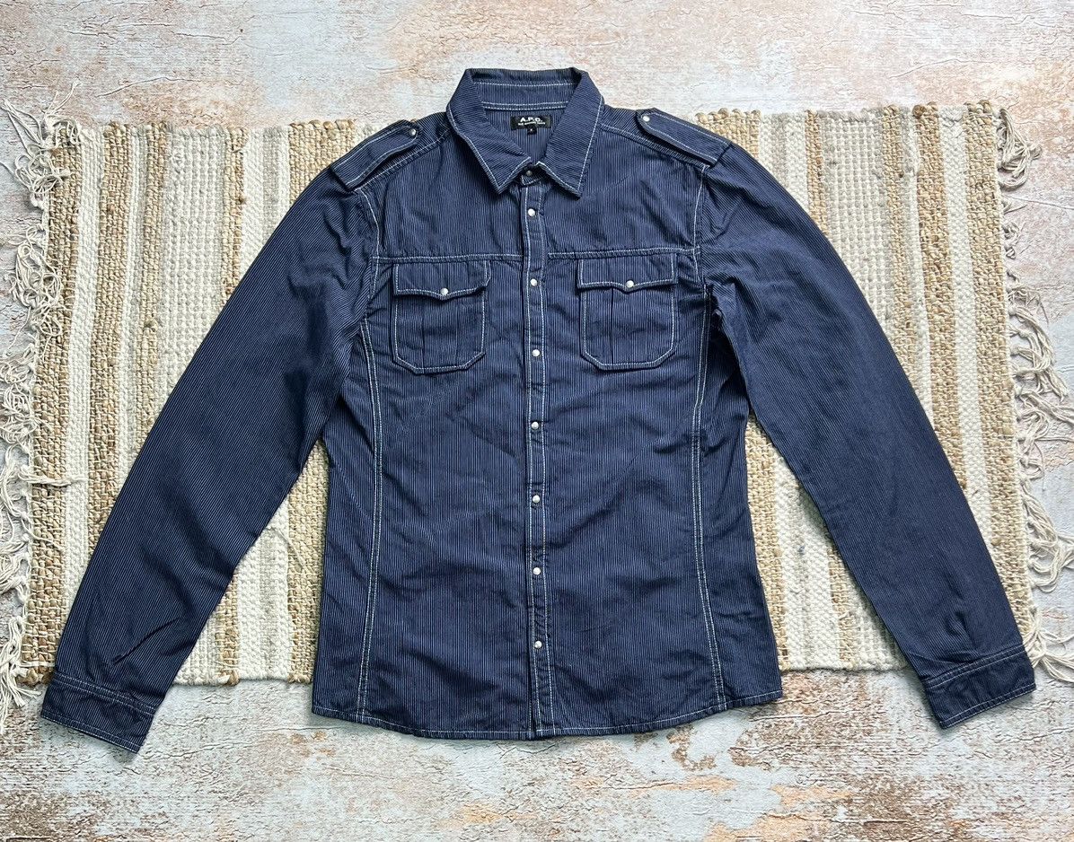 image of A P C Striped Denim Shirt in Navy, Men's (Size XL)