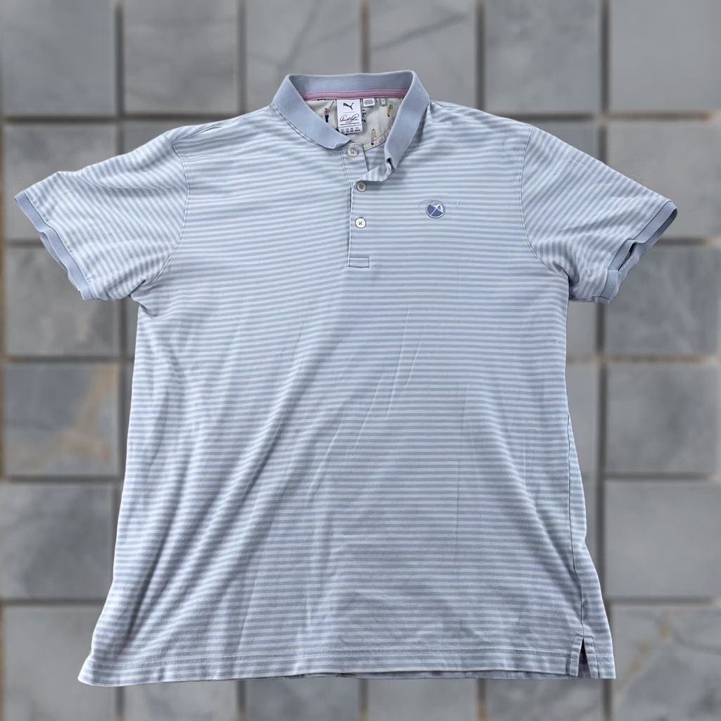 Puma Puma x Arnold Palmer Polo Shirt Mens XL Light Blue White Striped Golf Shirt Polo Short Sleeve Size US XL / EU 56 / 4 - 1 Thumbnail